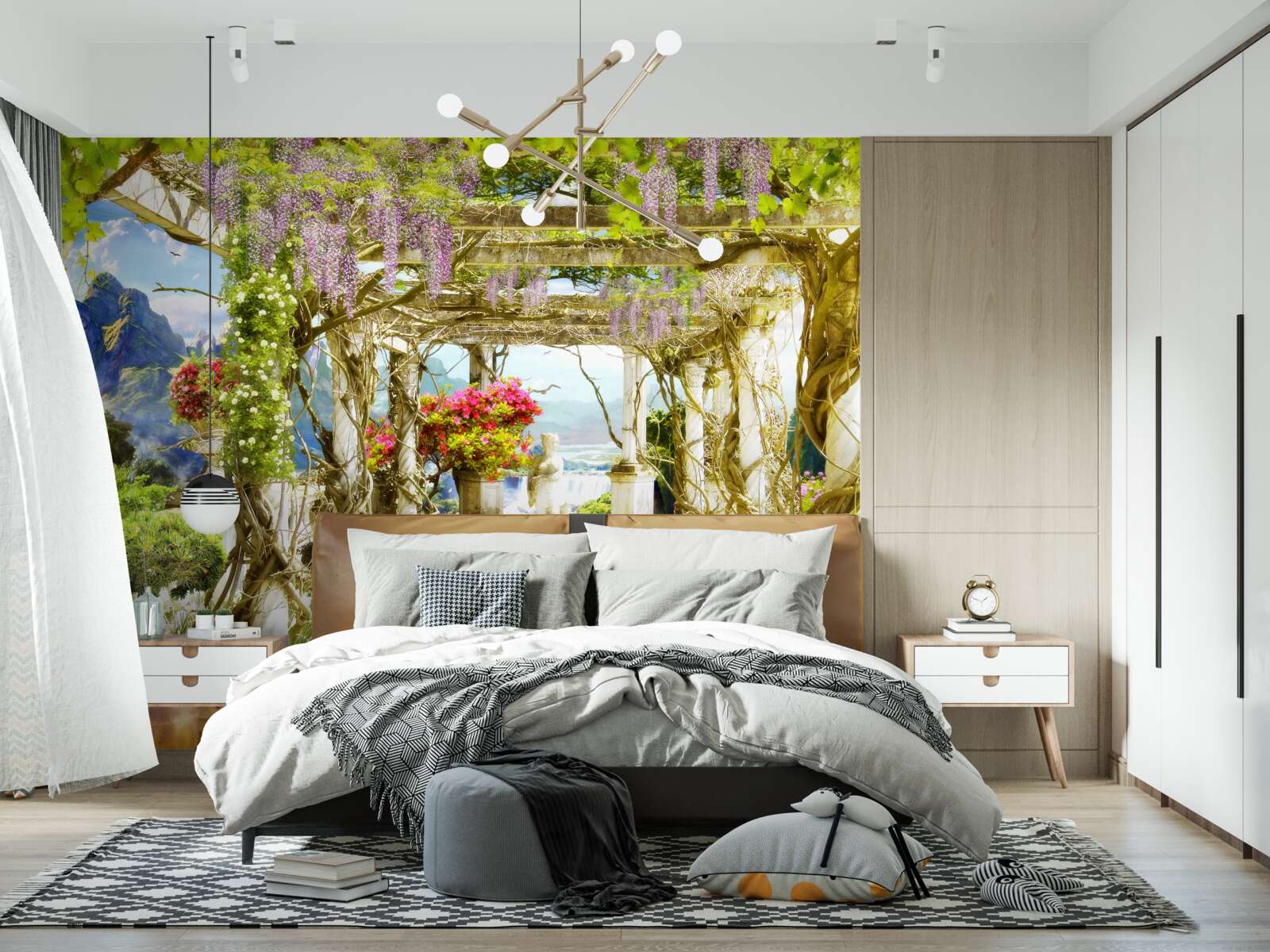 Фотошпалери грецька тераса, що потопає у квітах