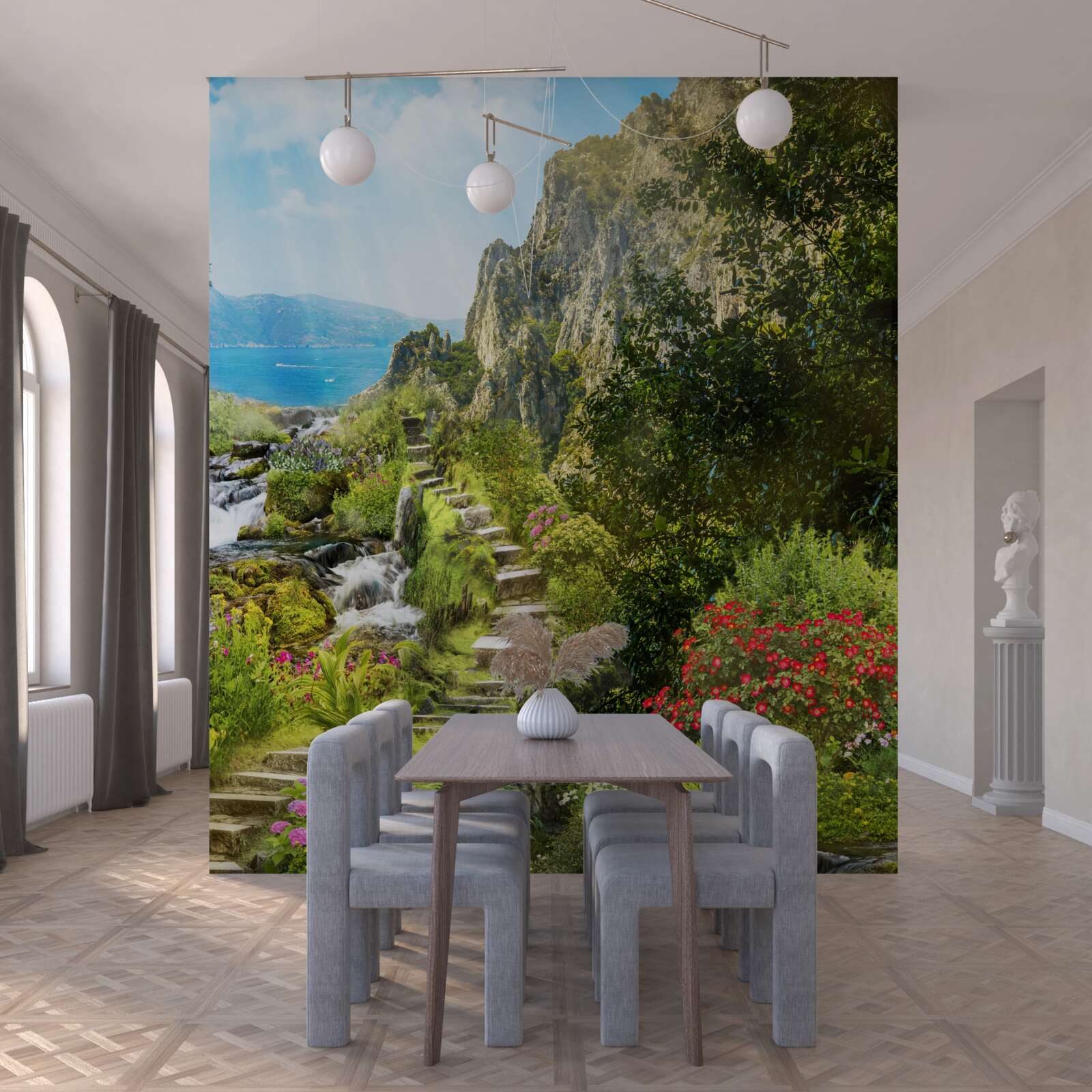 Фотошпалери сад з видом на море