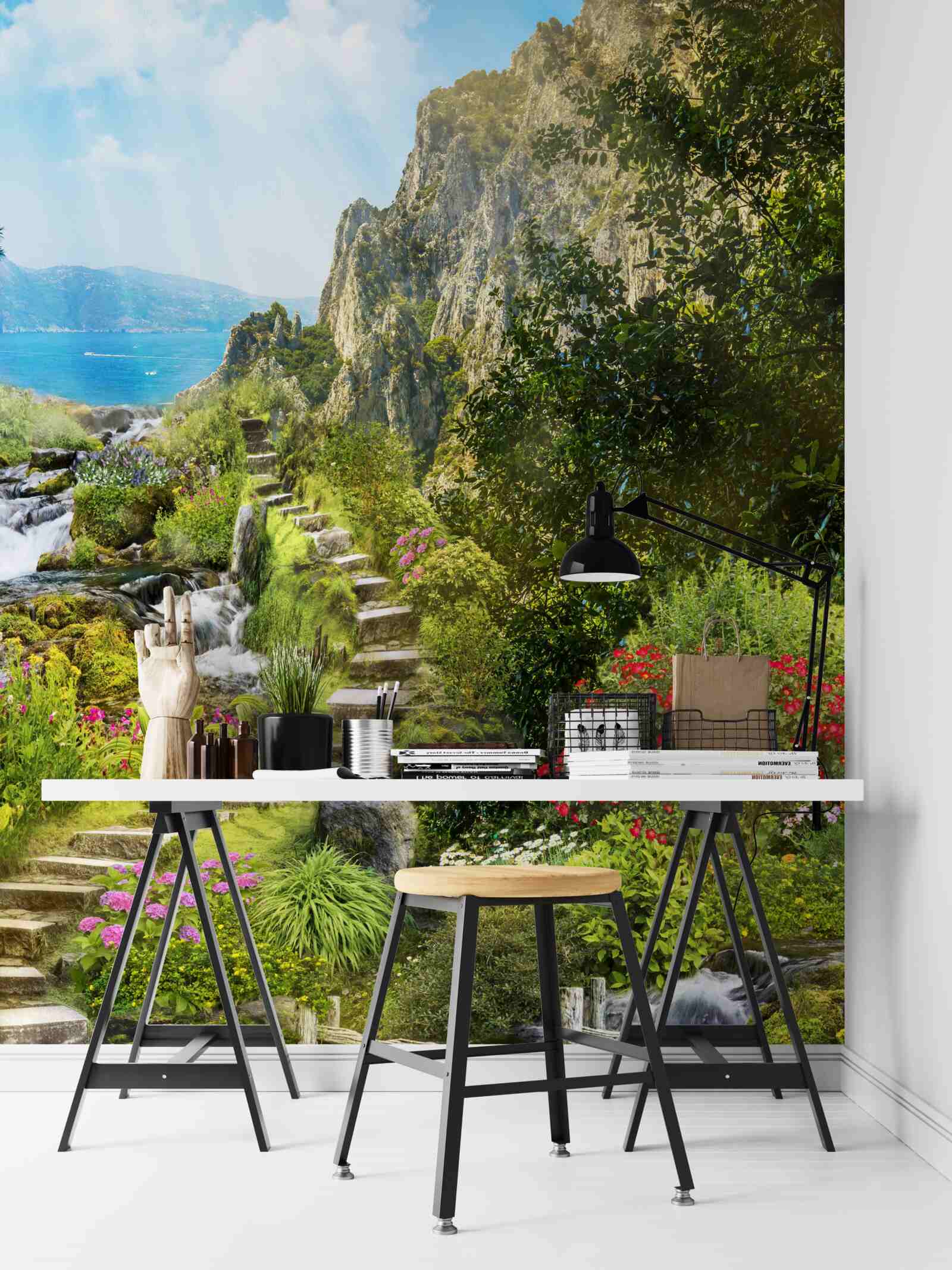 Фотошпалери сад з видом на море