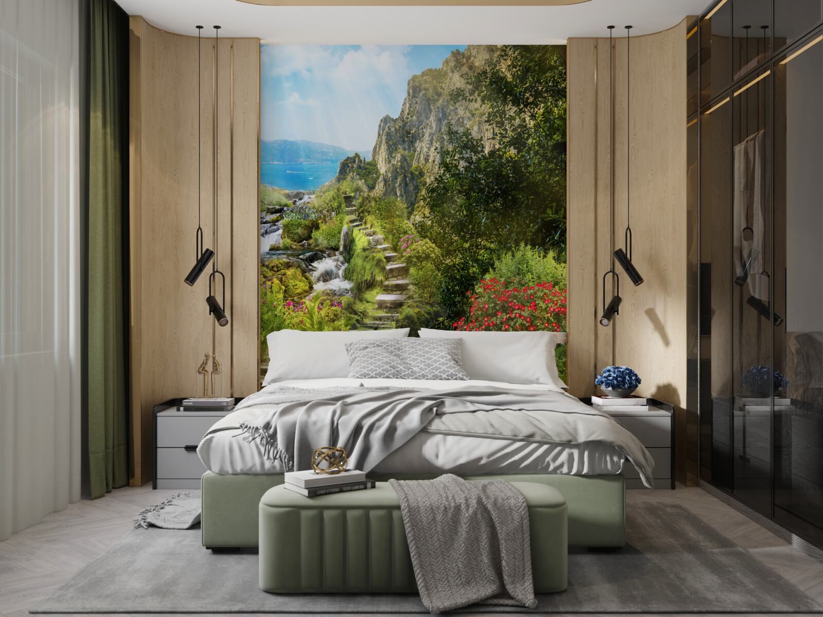 Фотошпалери сад з видом на море