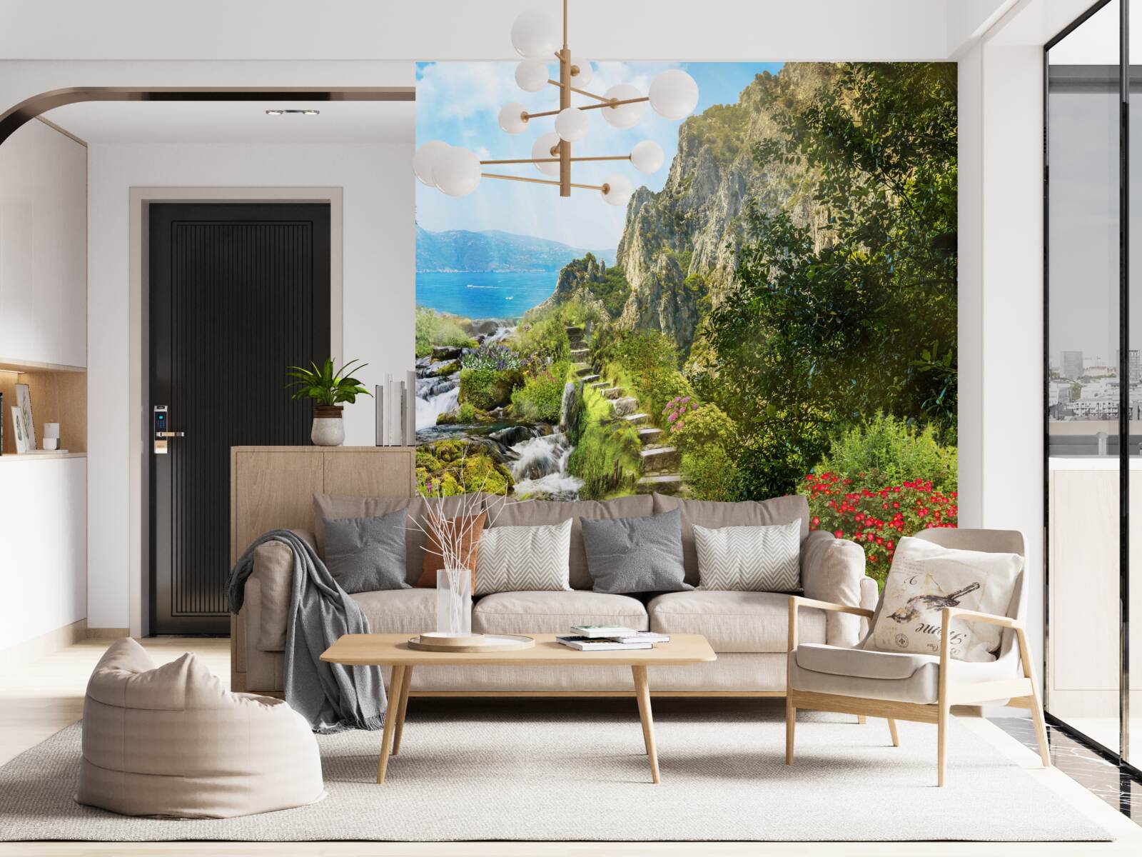 Фотошпалери сад з видом на море