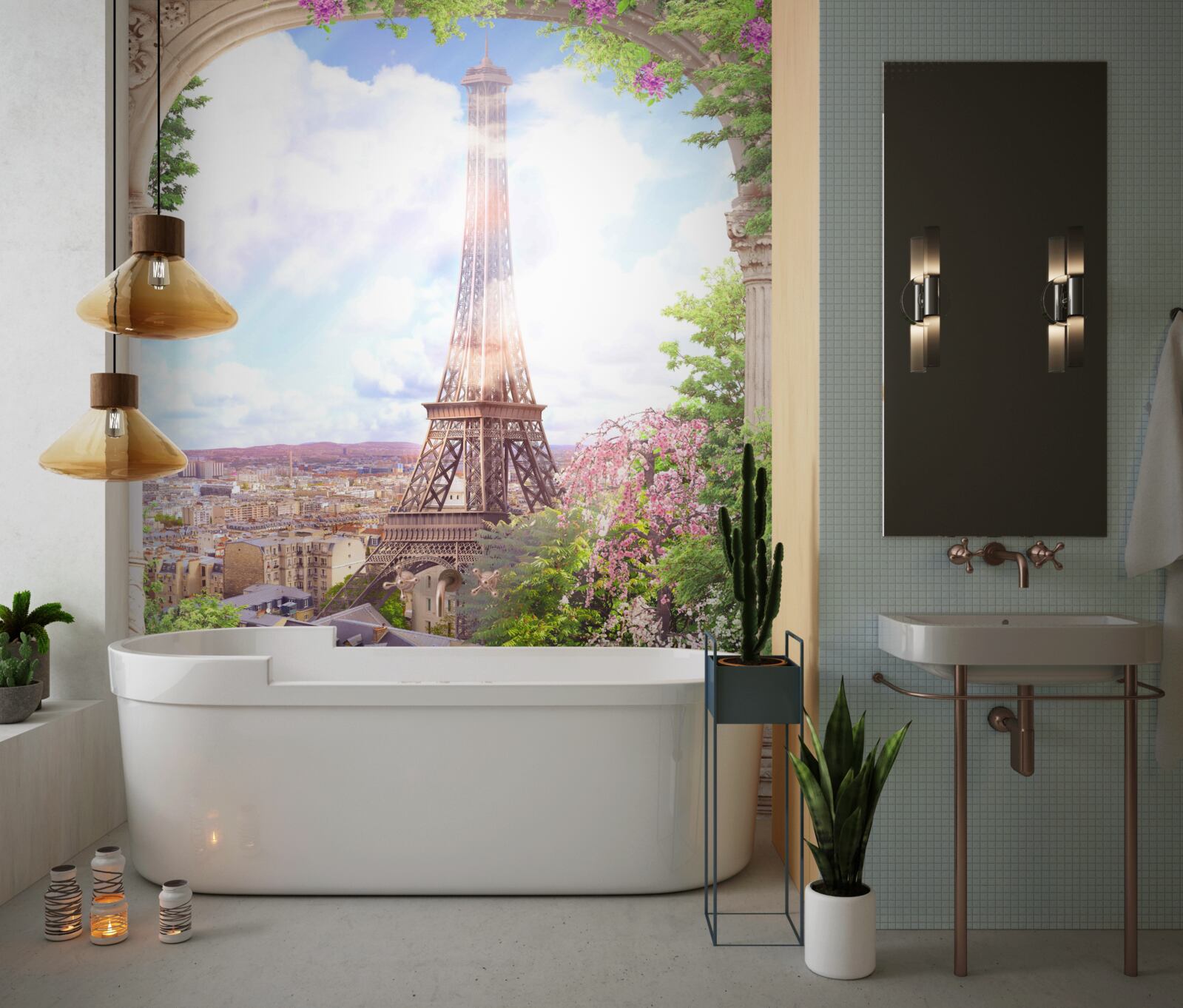 Фотошпалери панорама парижа з ейфелевою вежею