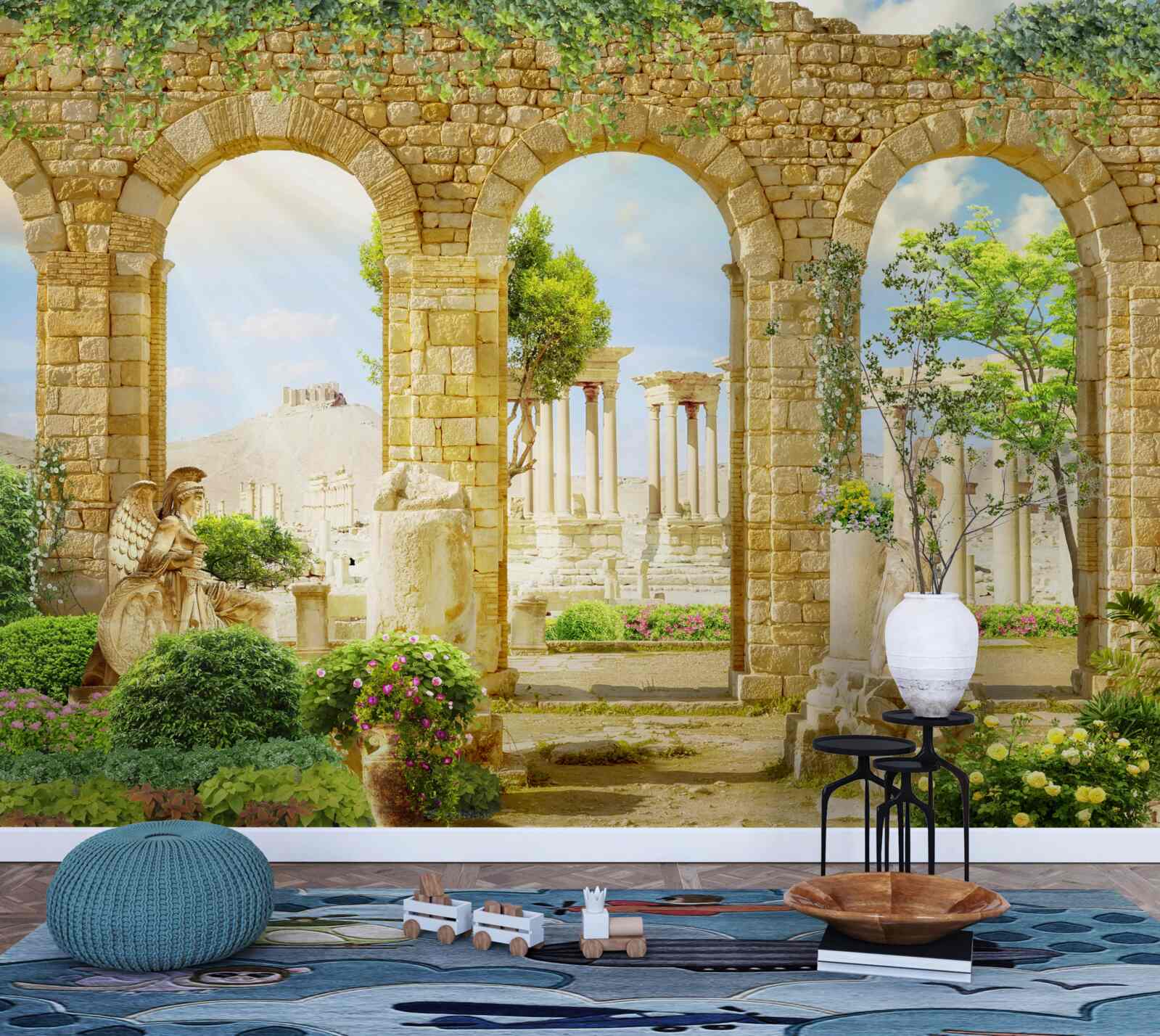 Фотошпалери античні форми в оточенні зелені