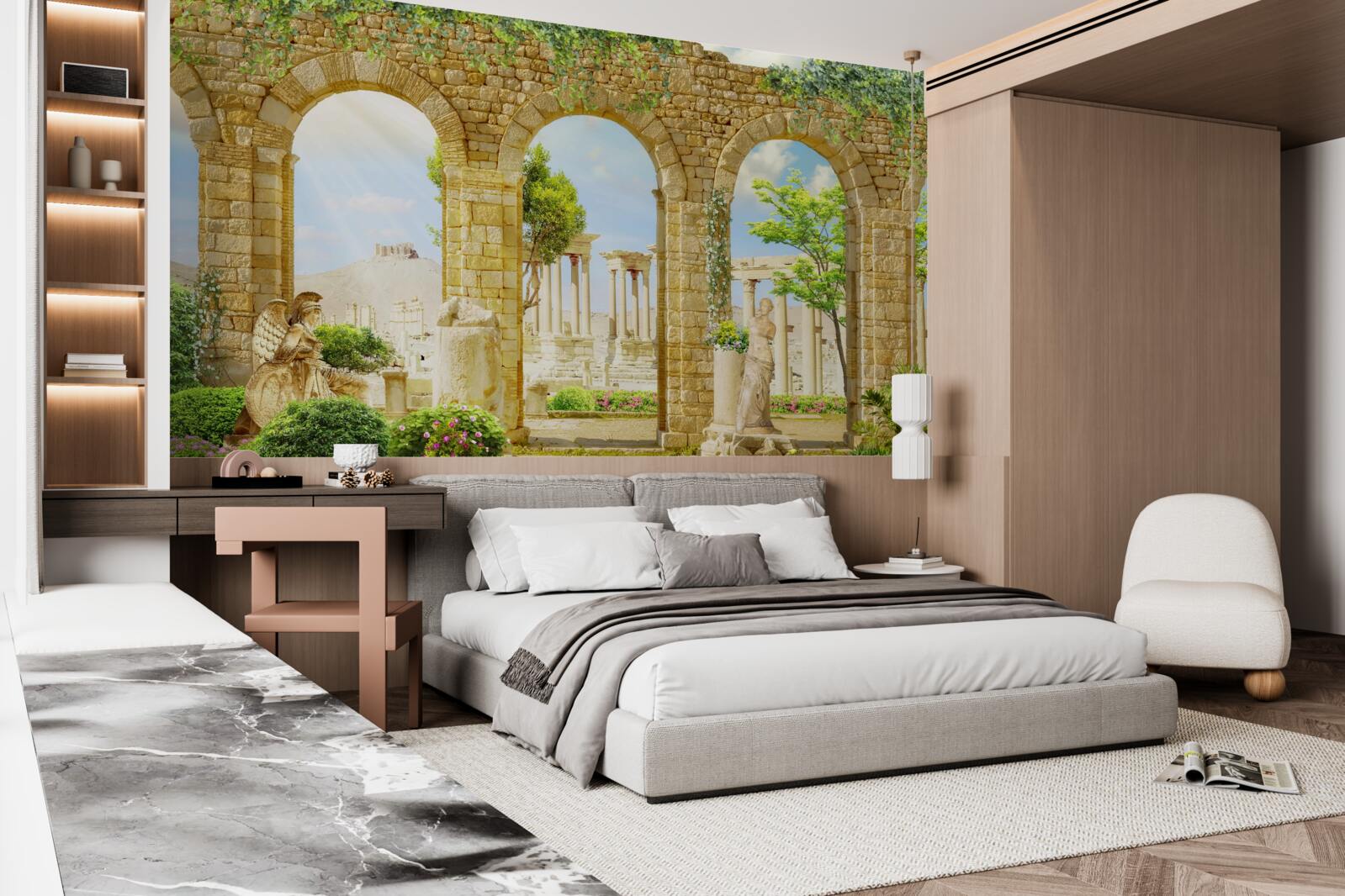 Фотошпалери античні форми в оточенні зелені