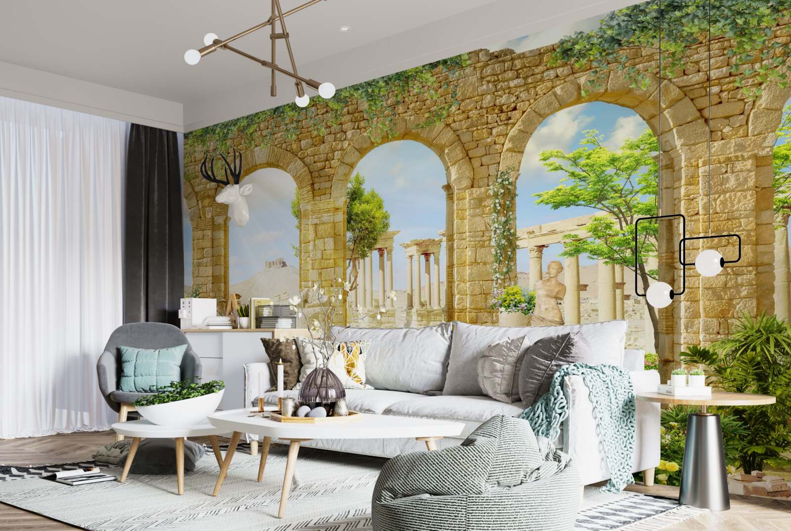 Фотошпалери античні форми в оточенні зелені