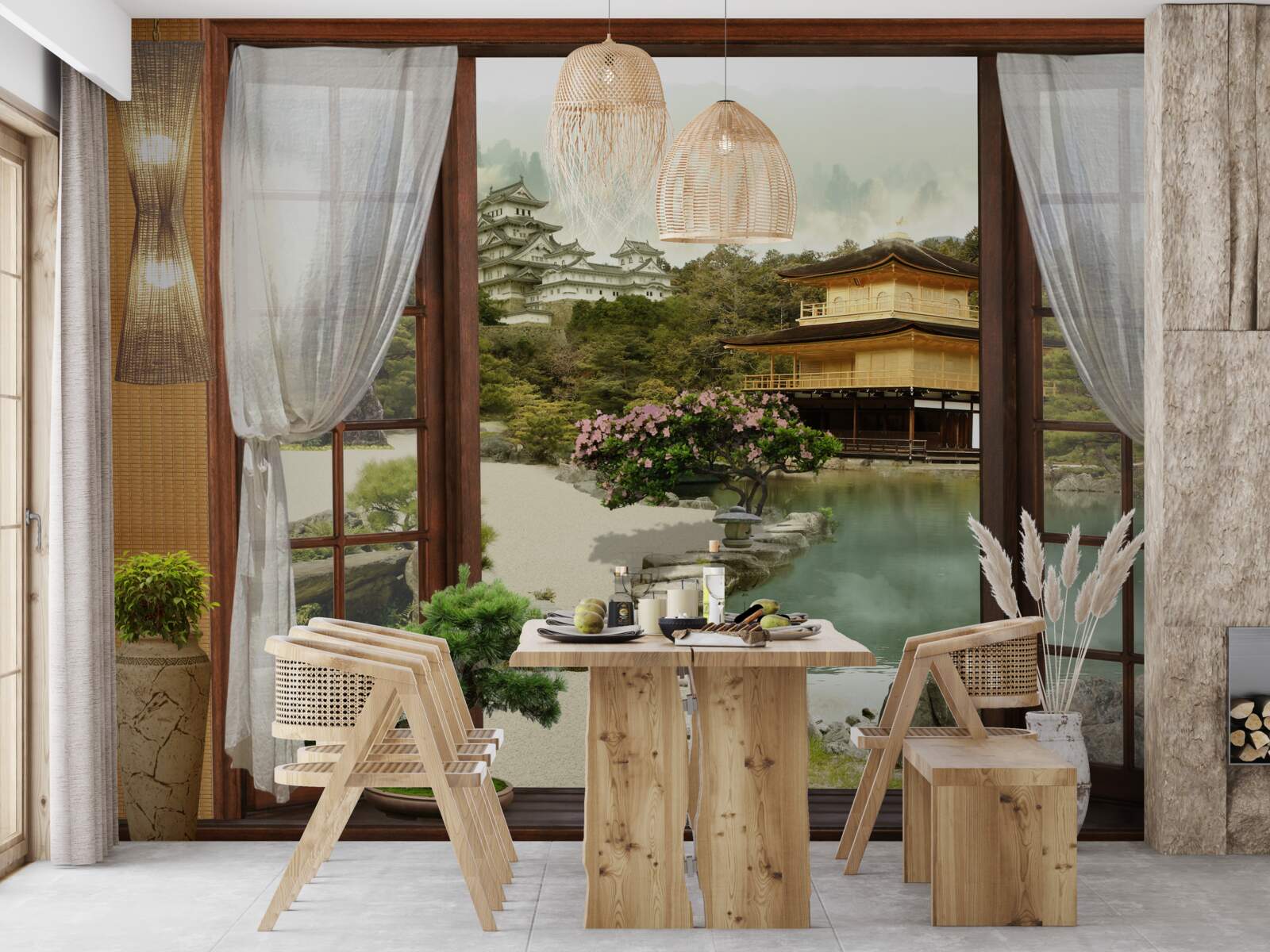 Фотошпалери вид з будинку в східному стилі