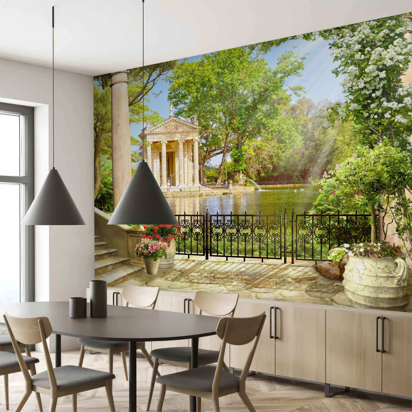 Фотошпалери панорама на озеро та альтанку