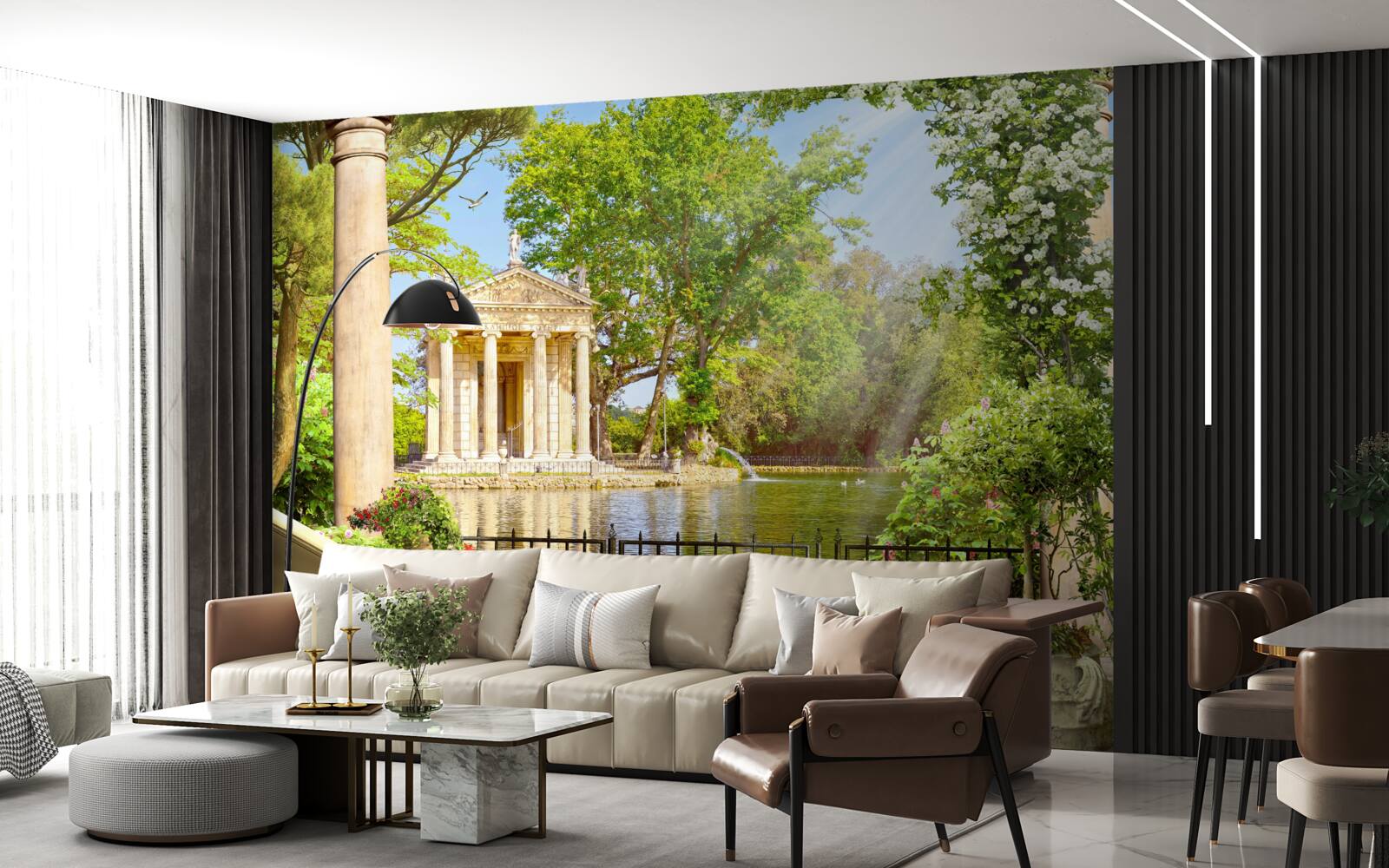 Фотошпалери панорама на озеро та альтанку