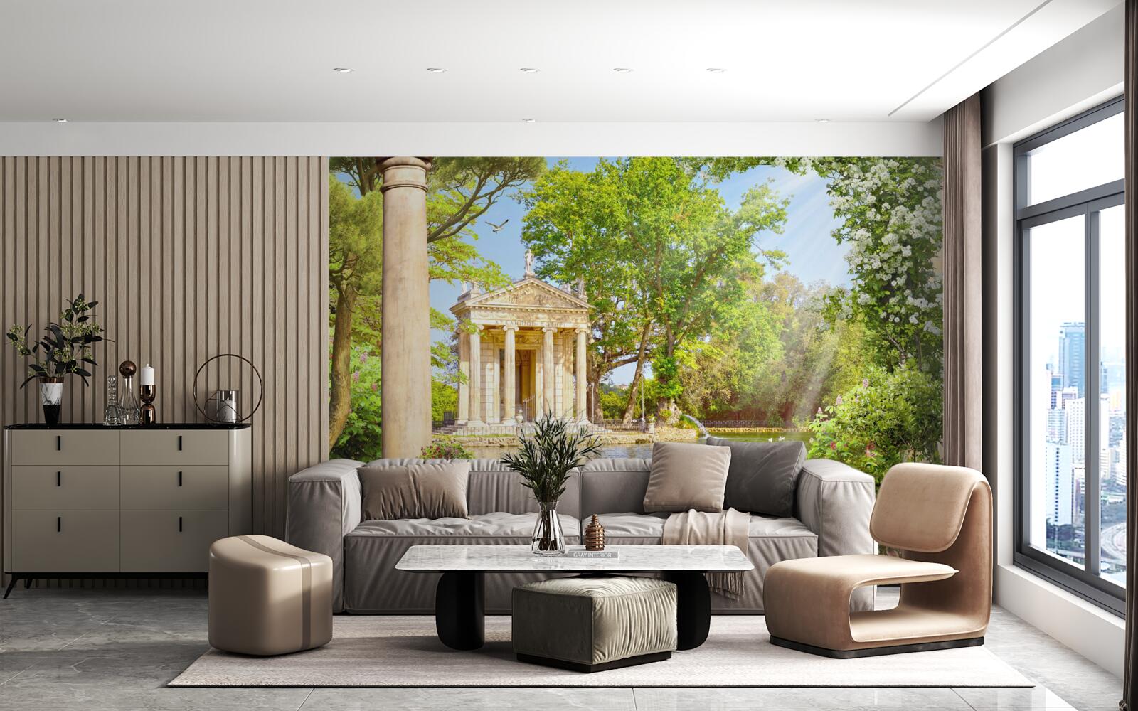 Фотошпалери панорама на озеро та альтанку