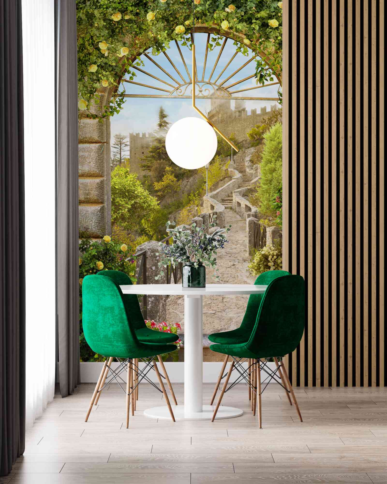 Фотошпалери зелений бант, прикрашений лимонами