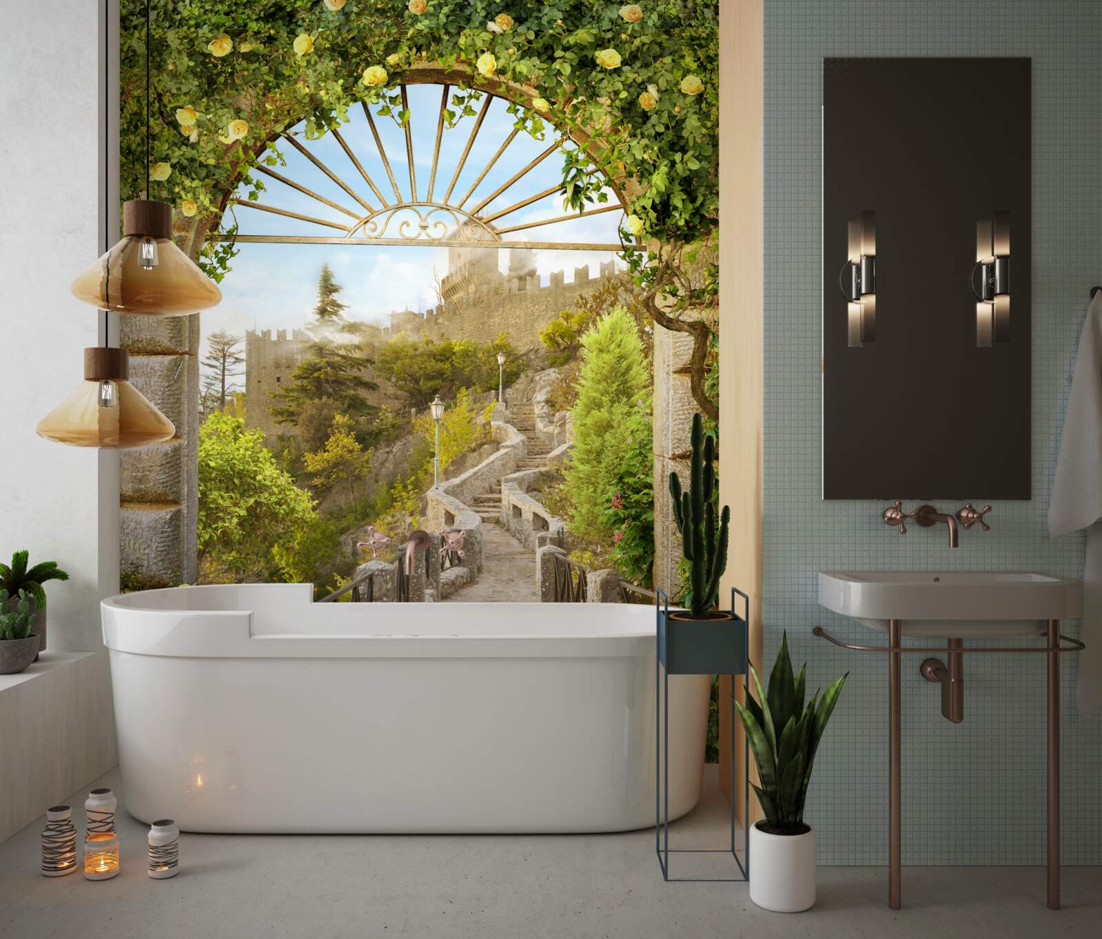 Фотошпалери зелений бант, прикрашений лимонами