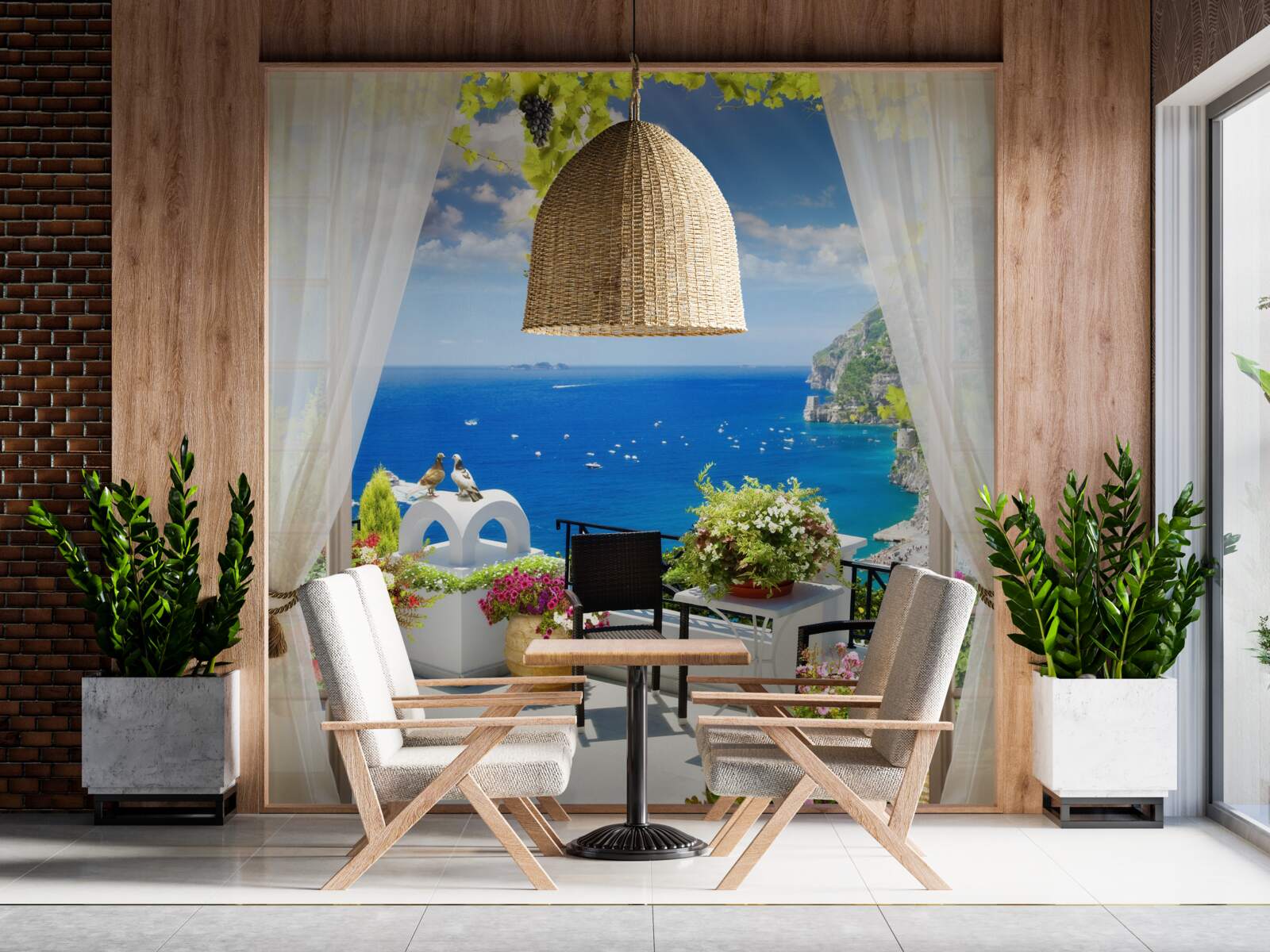 Фотошпалери невеликий балкон з мальовничим видом на океан