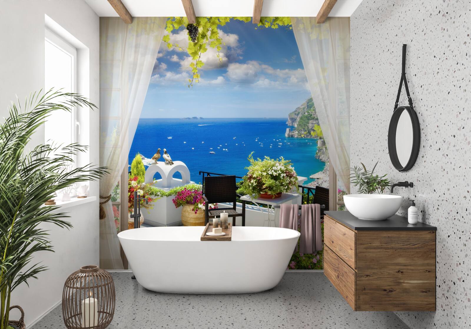 Фотошпалери невеликий балкон з мальовничим видом на океан