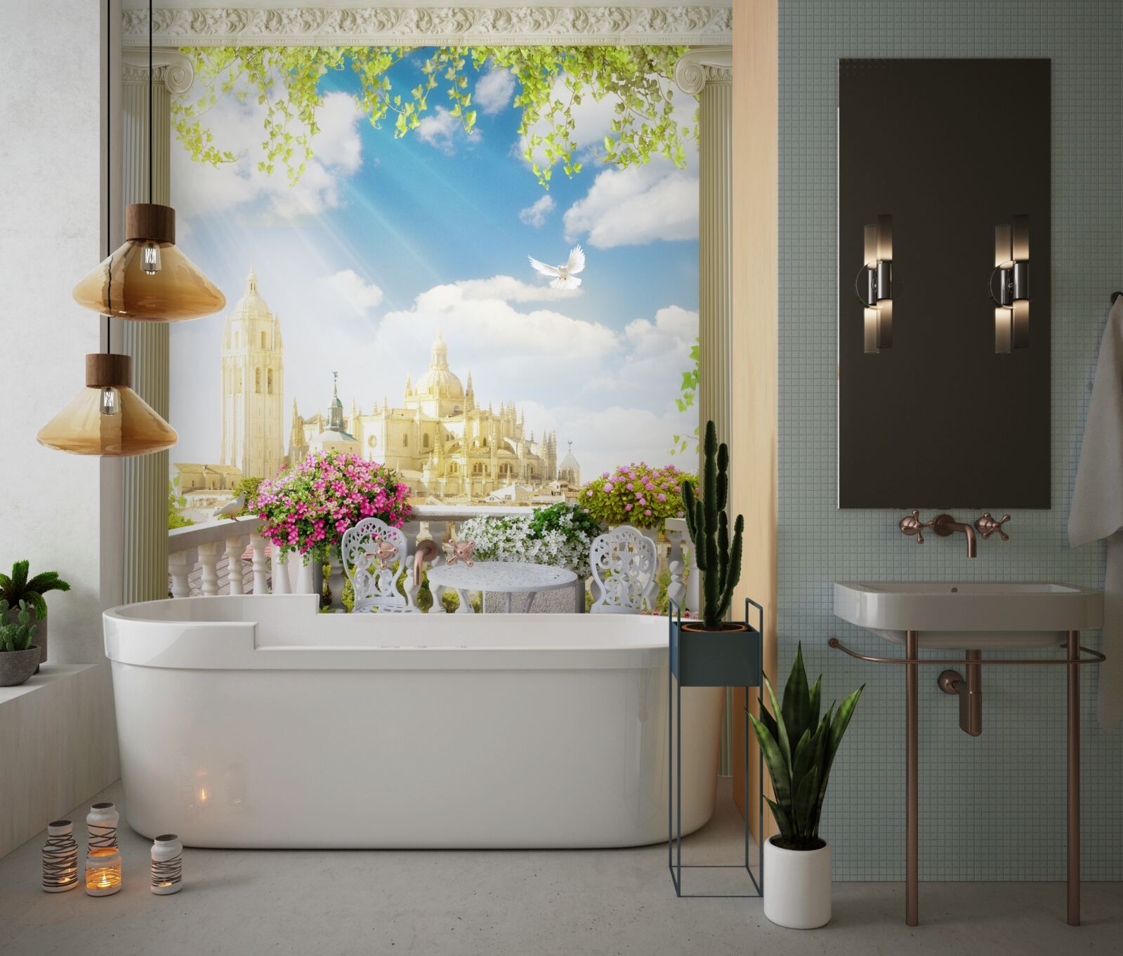 Фотошпалери тераса з прекрасним видом на історичні будівлі