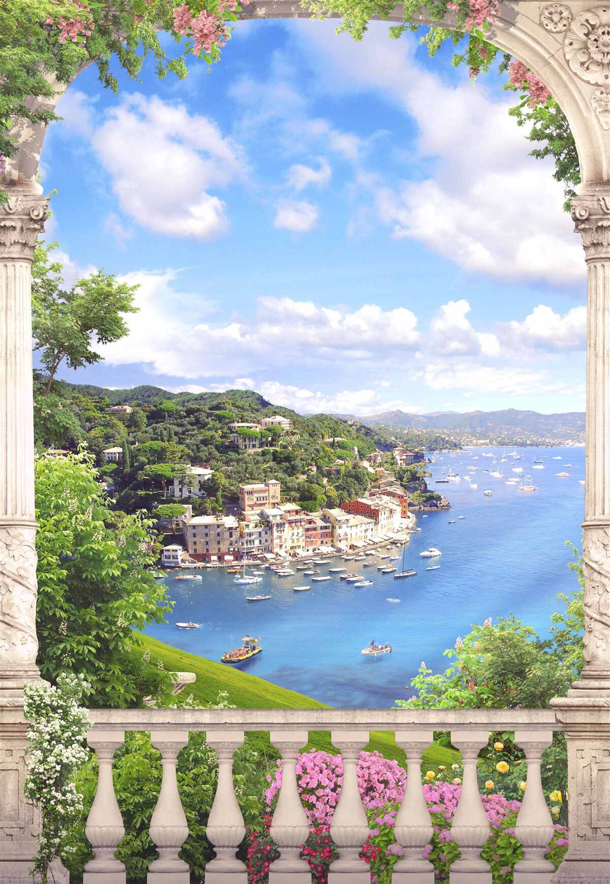 Фотошпалери з тераси відкривається вид на місто і море