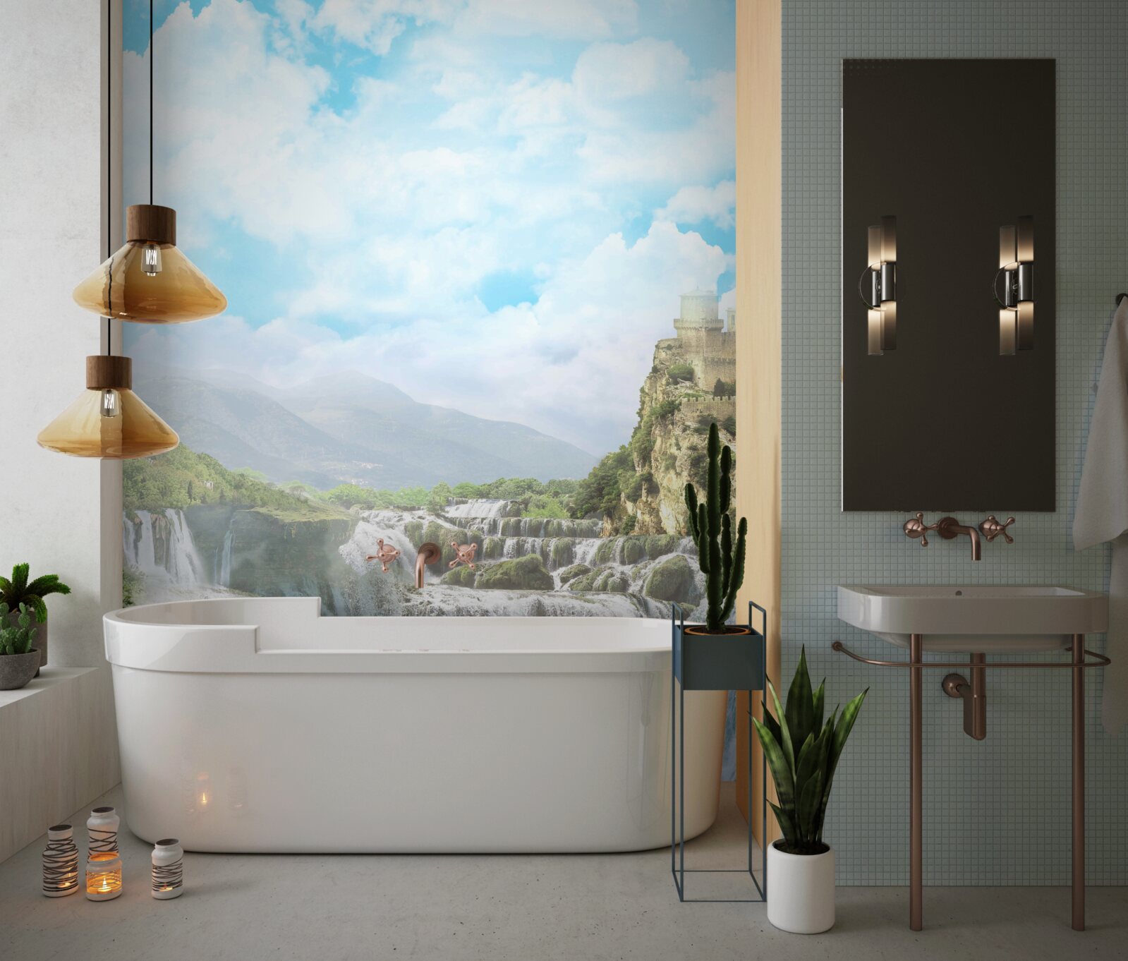 Фотошпалери стежка, що веде до водоспадів