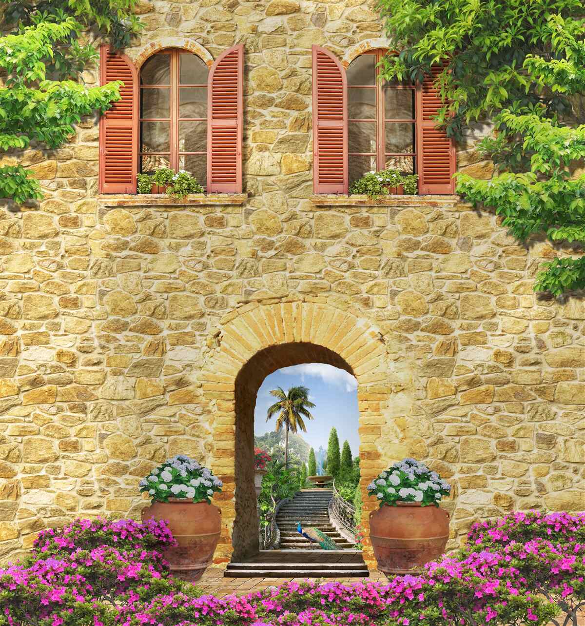 Фотошпалери кам'яний будинок з вікнами