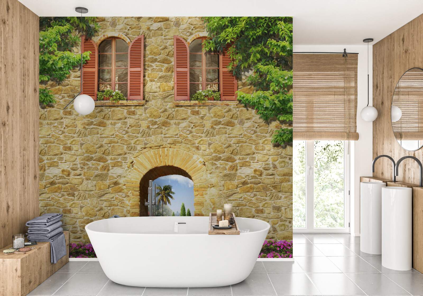 Фотошпалери кам'яний будинок з вікнами