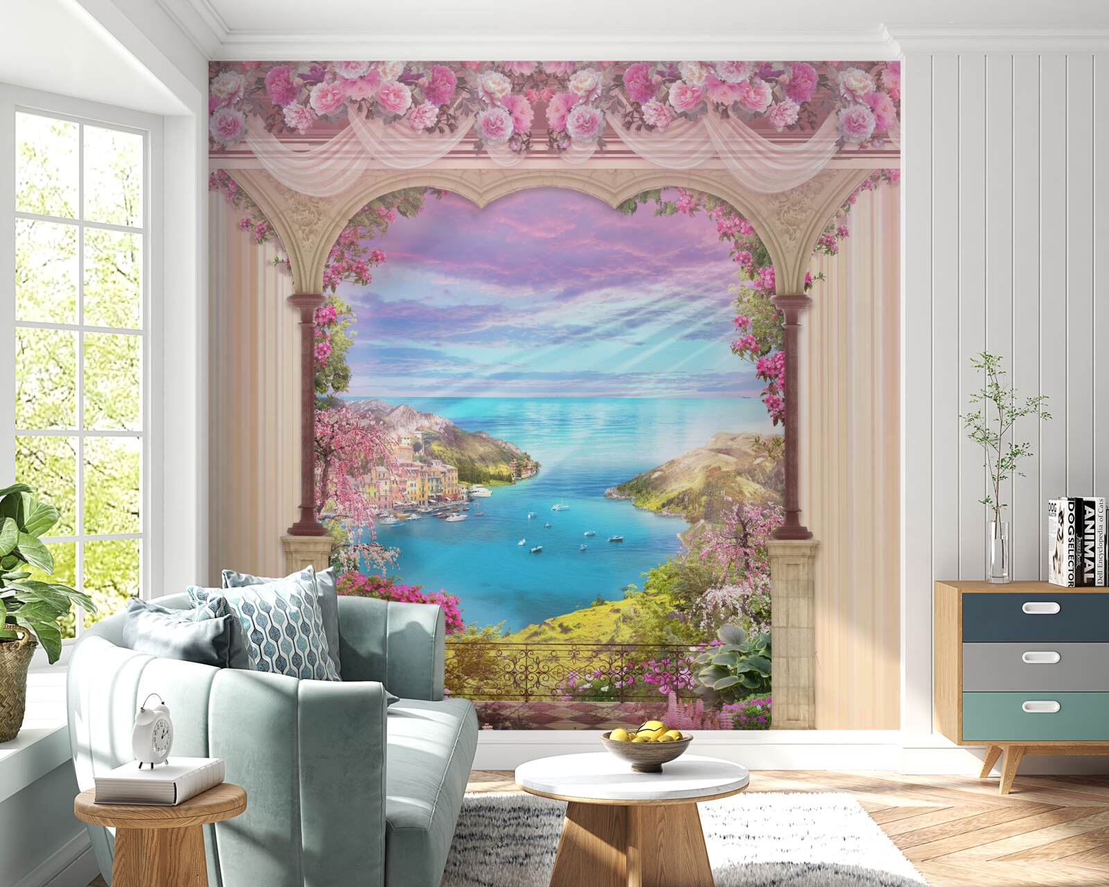 Фотошпалери арка, прикрашена рожевими квітами