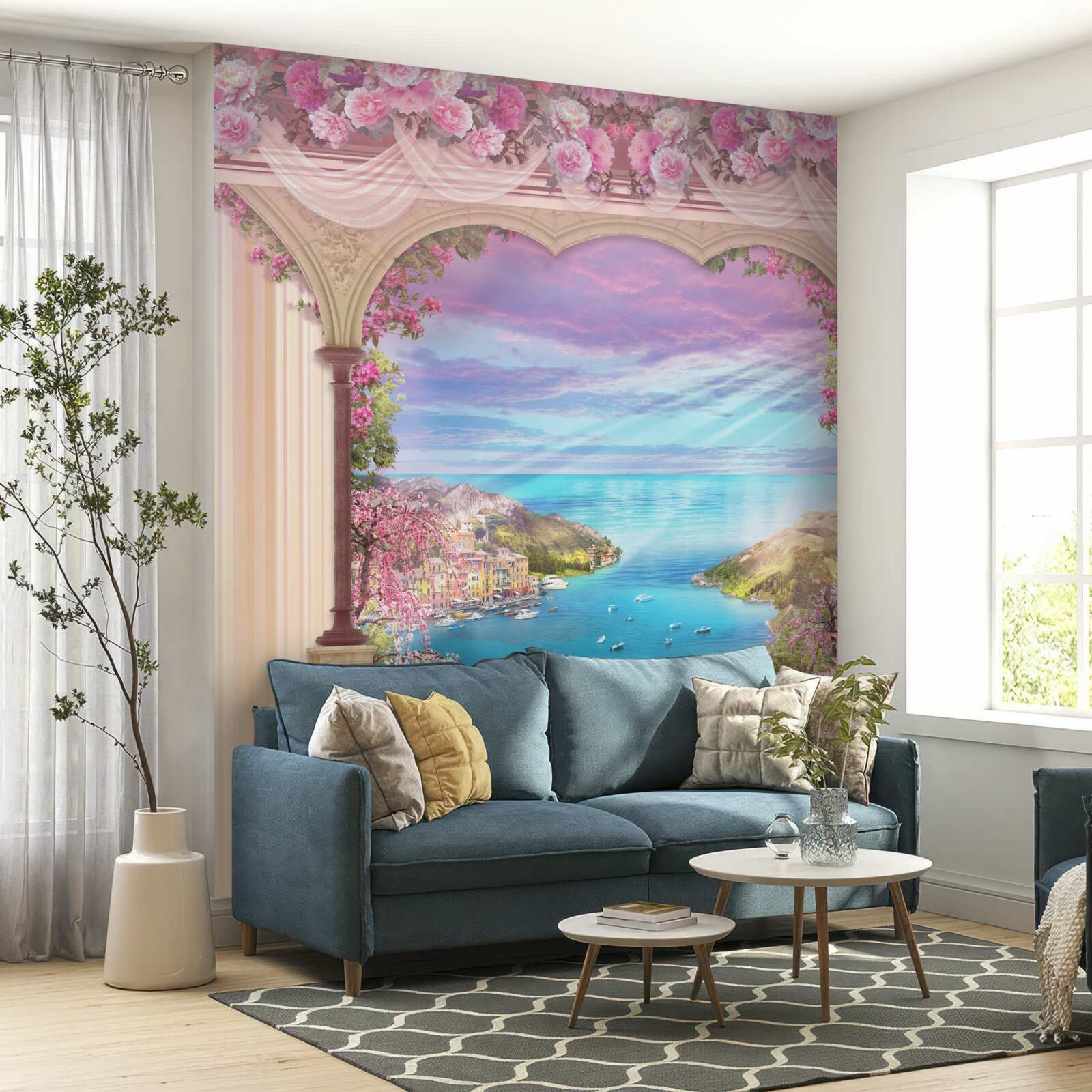 Фотошпалери арка, прикрашена рожевими квітами