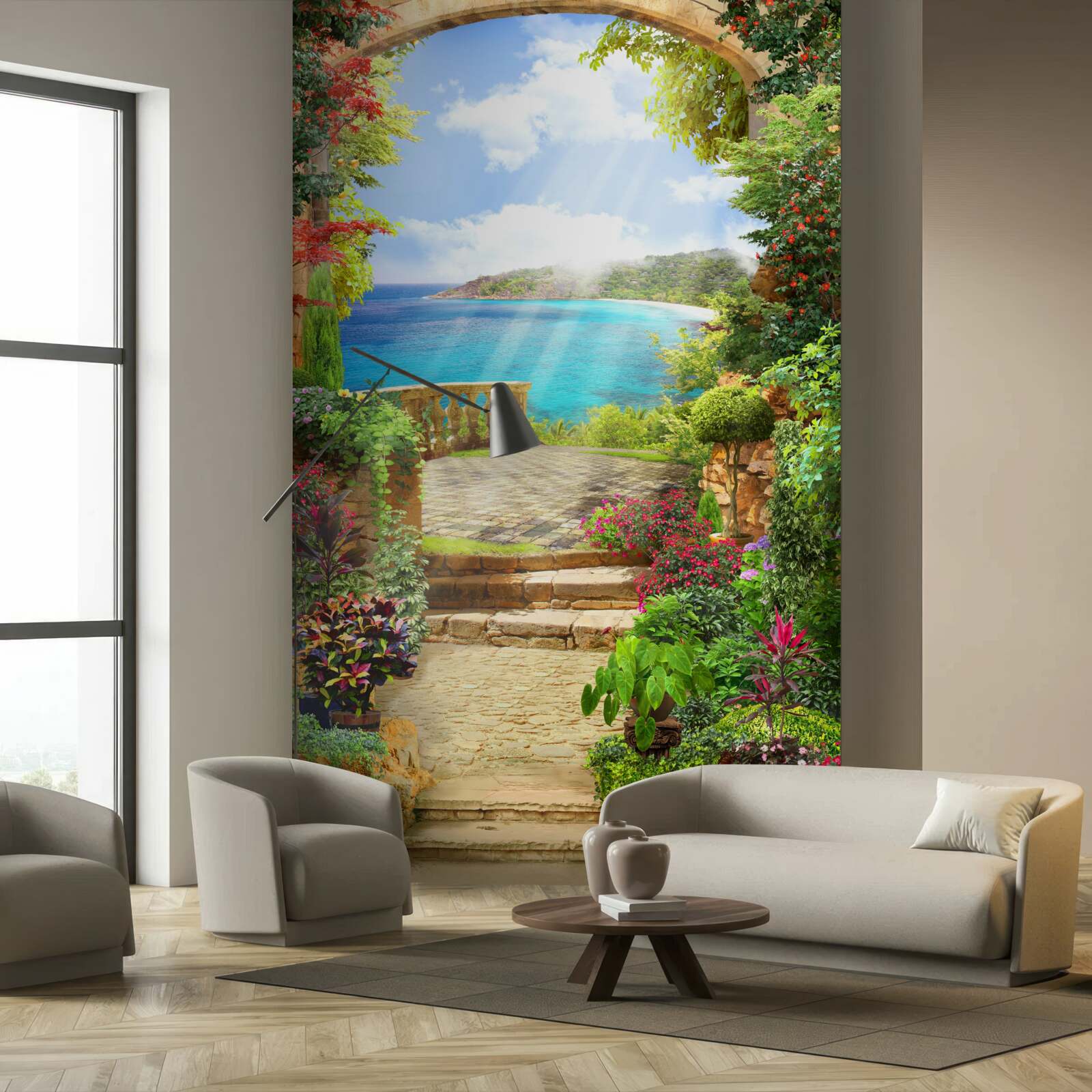 Фотошпалери доріжка до тераси з видом на море