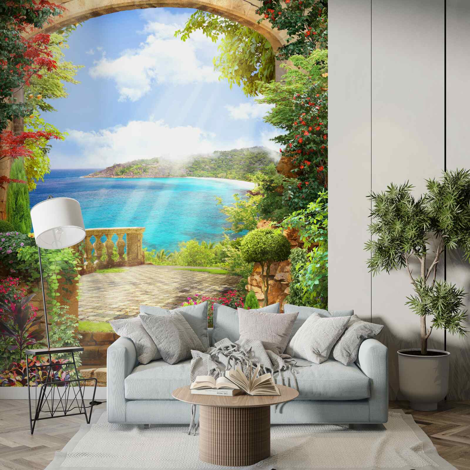 Фотошпалери доріжка до тераси з видом на море