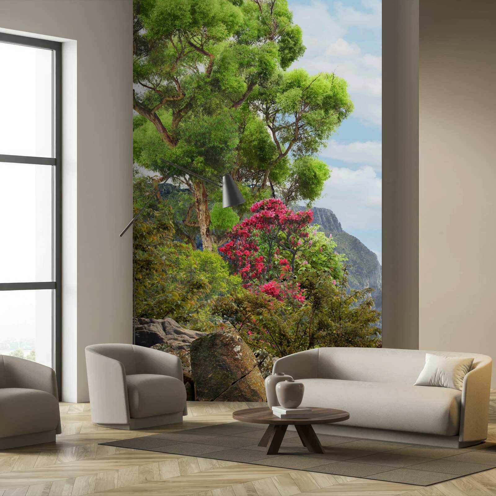 Фотошпалери трава і гірський потік