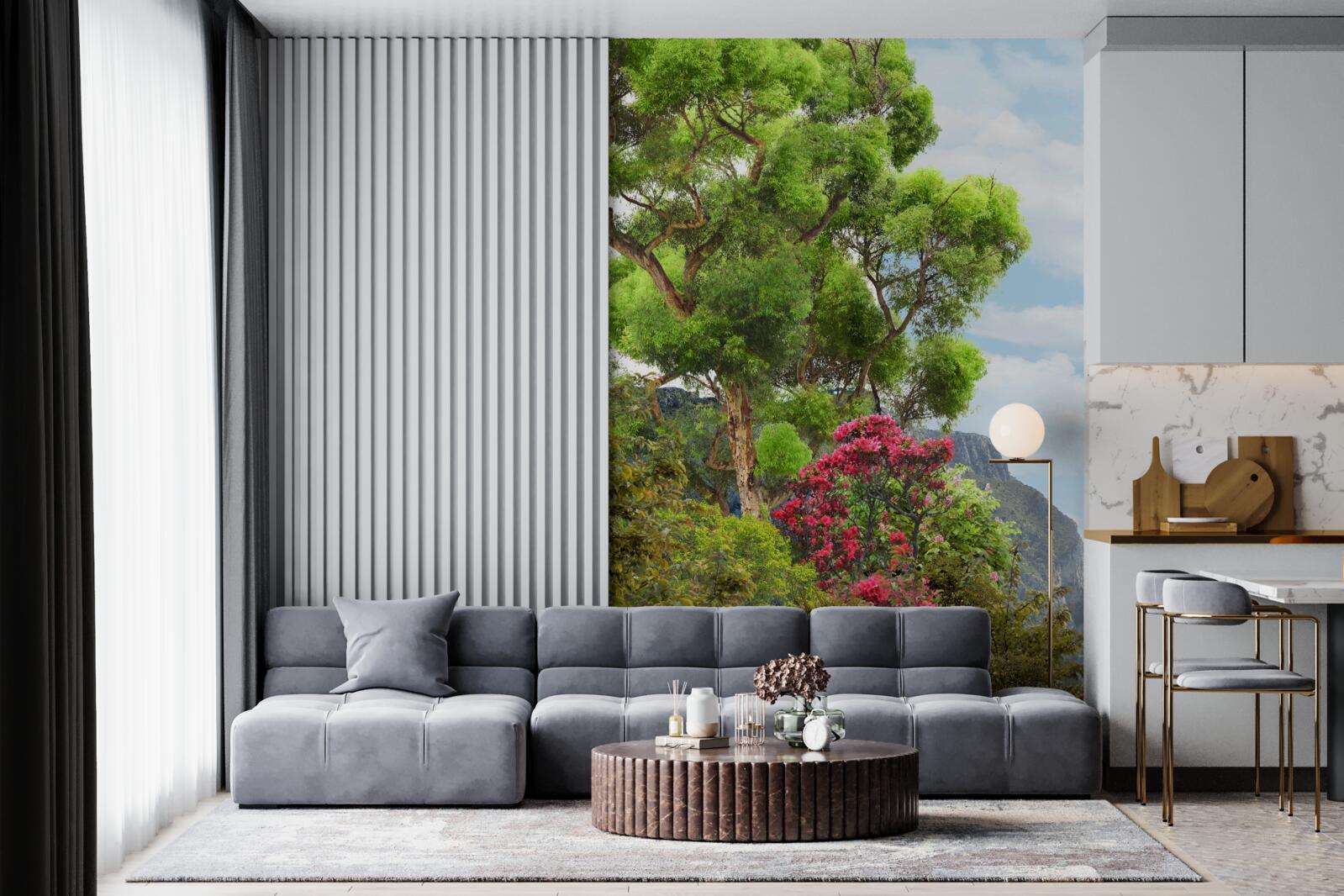 Фотошпалери трава і гірський потік