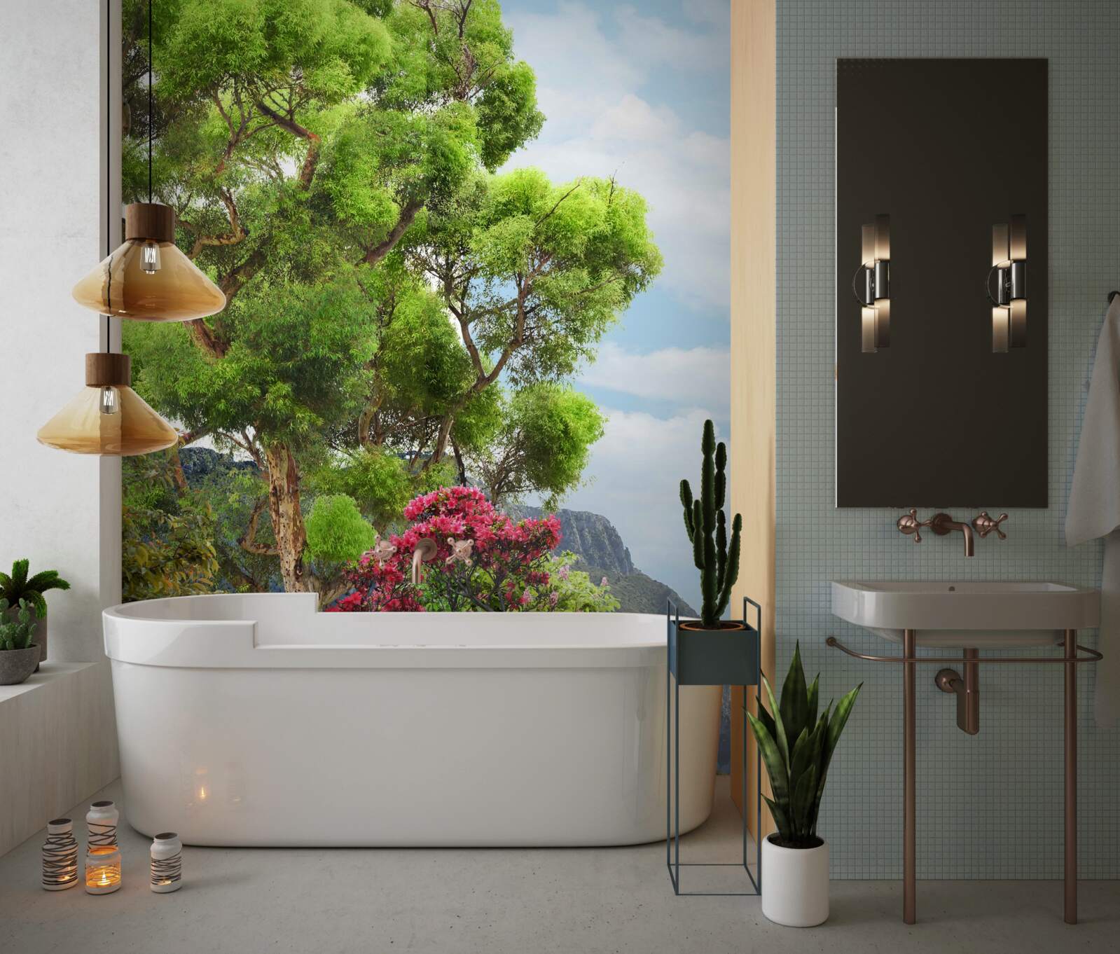 Фотошпалери трава і гірський потік