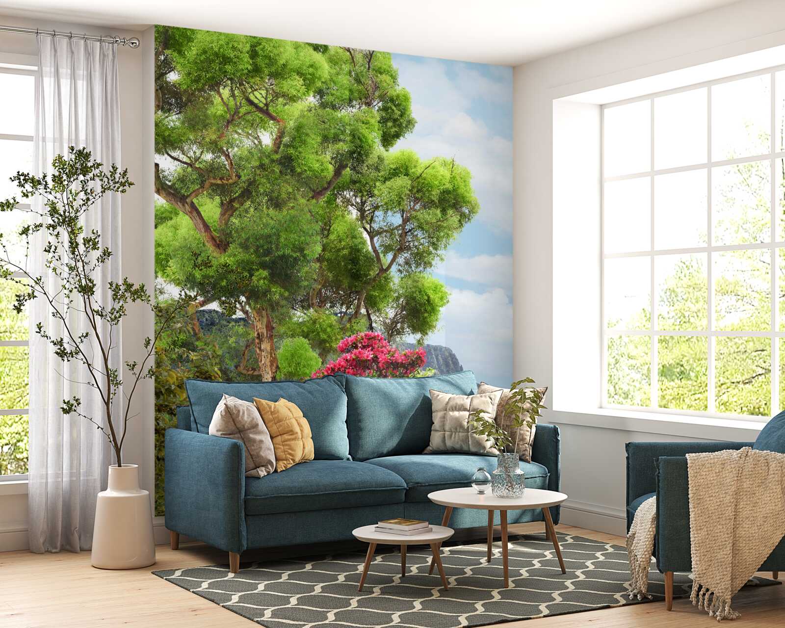 Фотошпалери трава і гірський потік