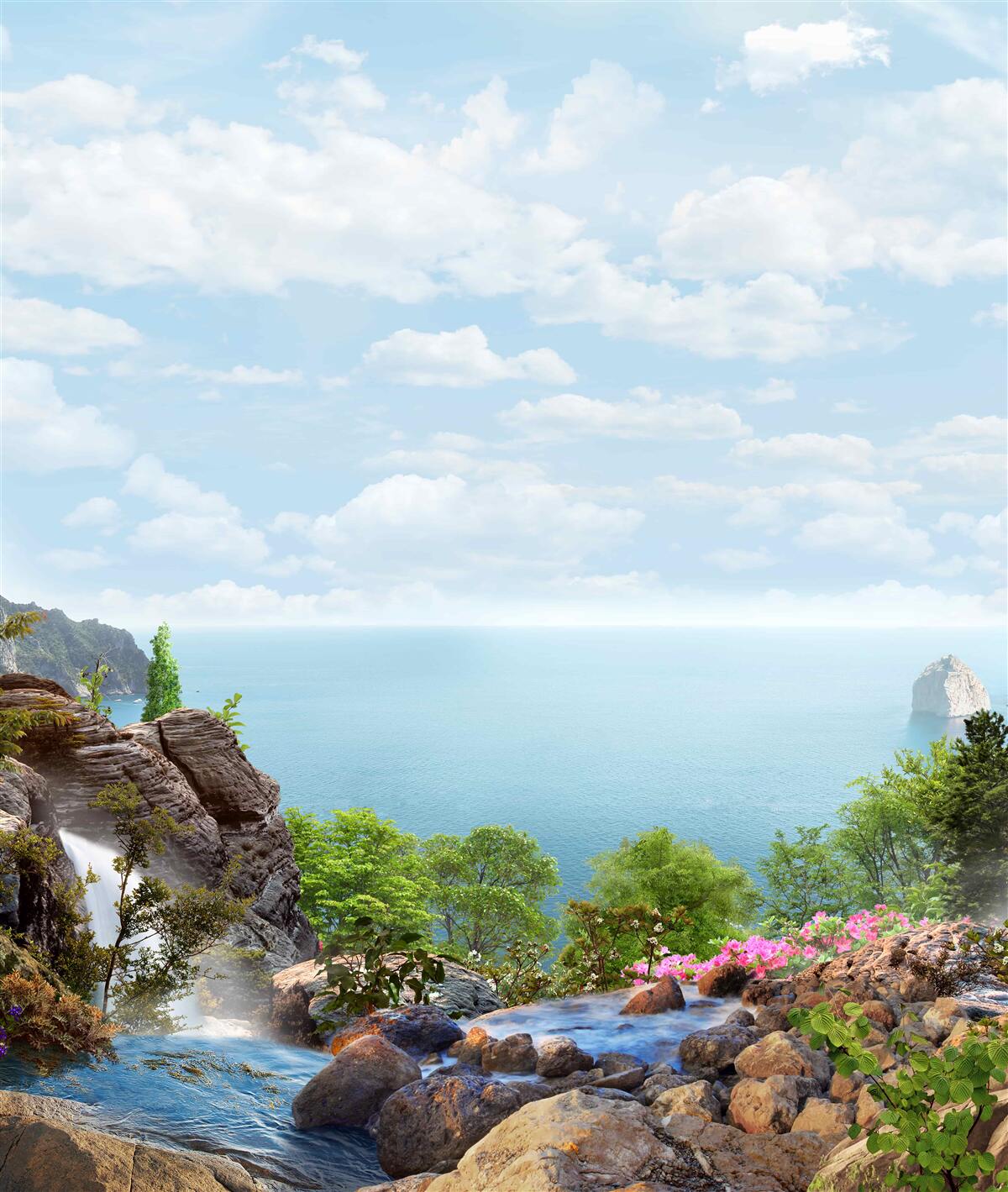 Фотошпалери водоспад на краю скелі