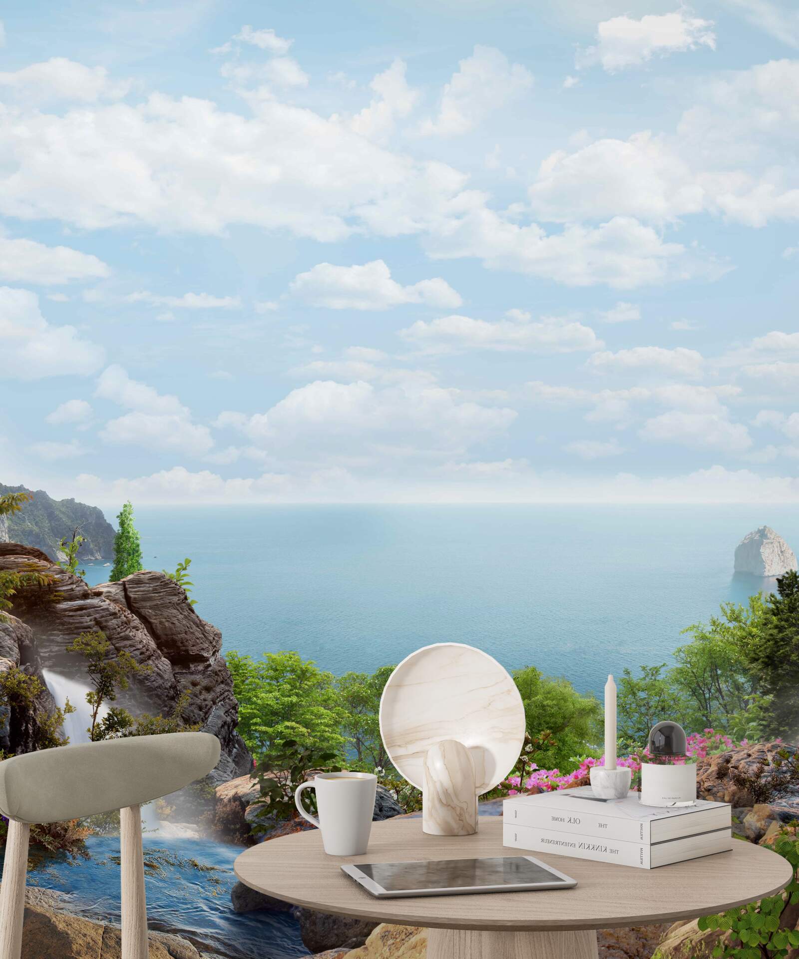 Фотошпалери водоспад на краю скелі