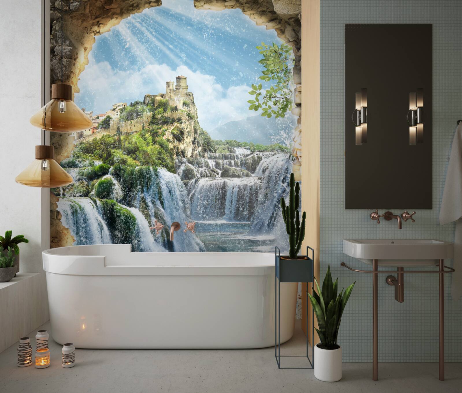 Фотошпалери панорама великих водоспадів