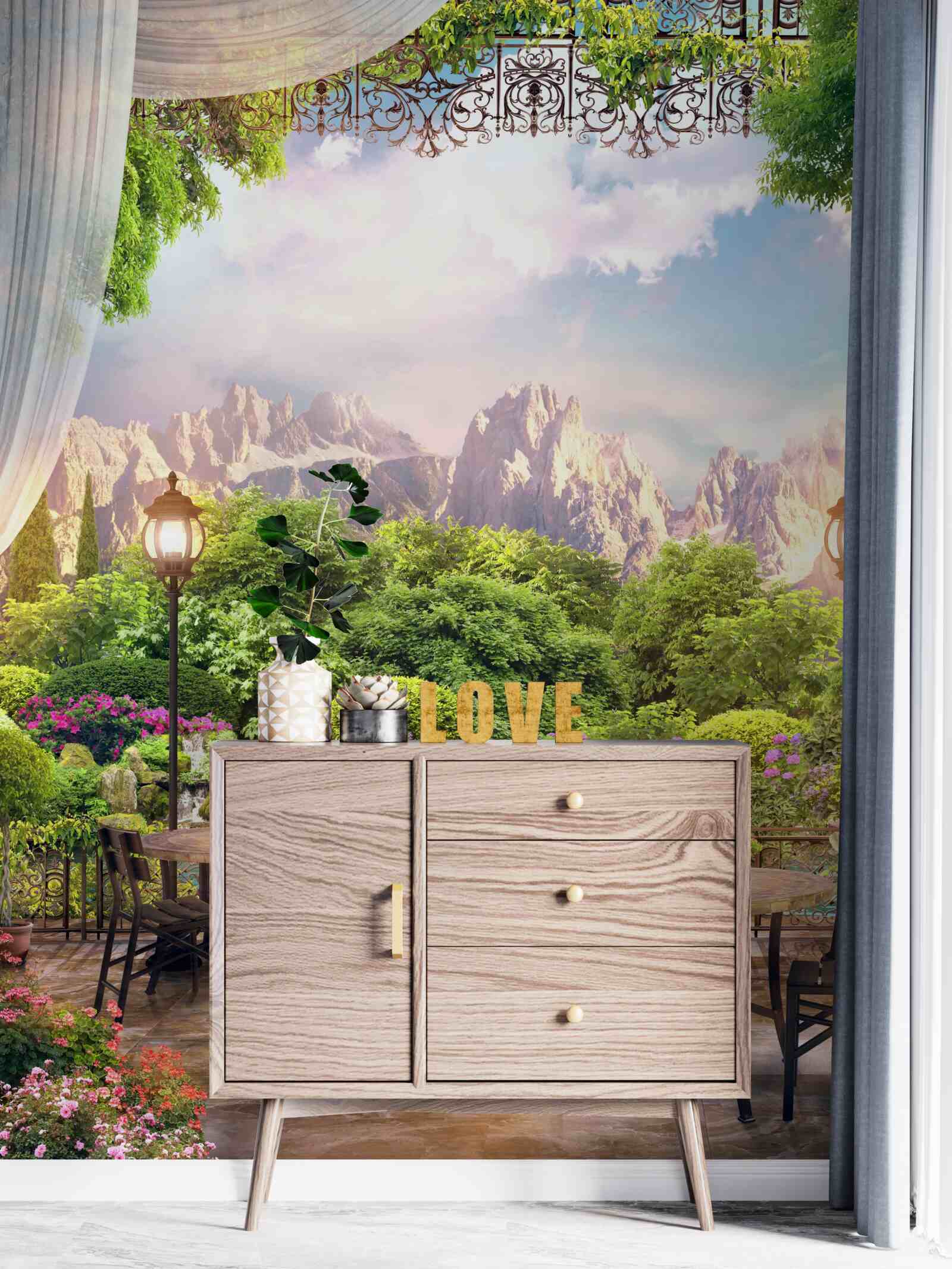 Фотошпалери місця в кафе з чудовим краєвидом