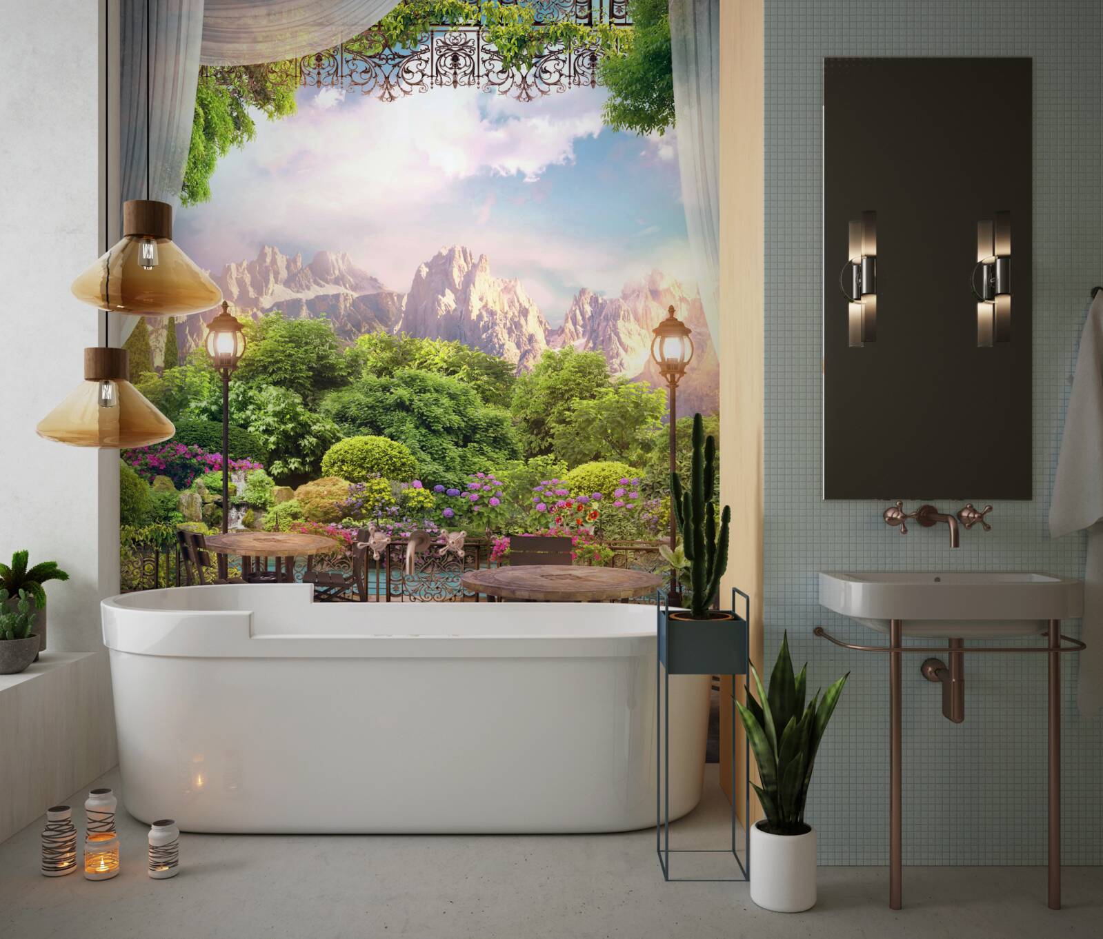 Фотошпалери місця в кафе з чудовим краєвидом