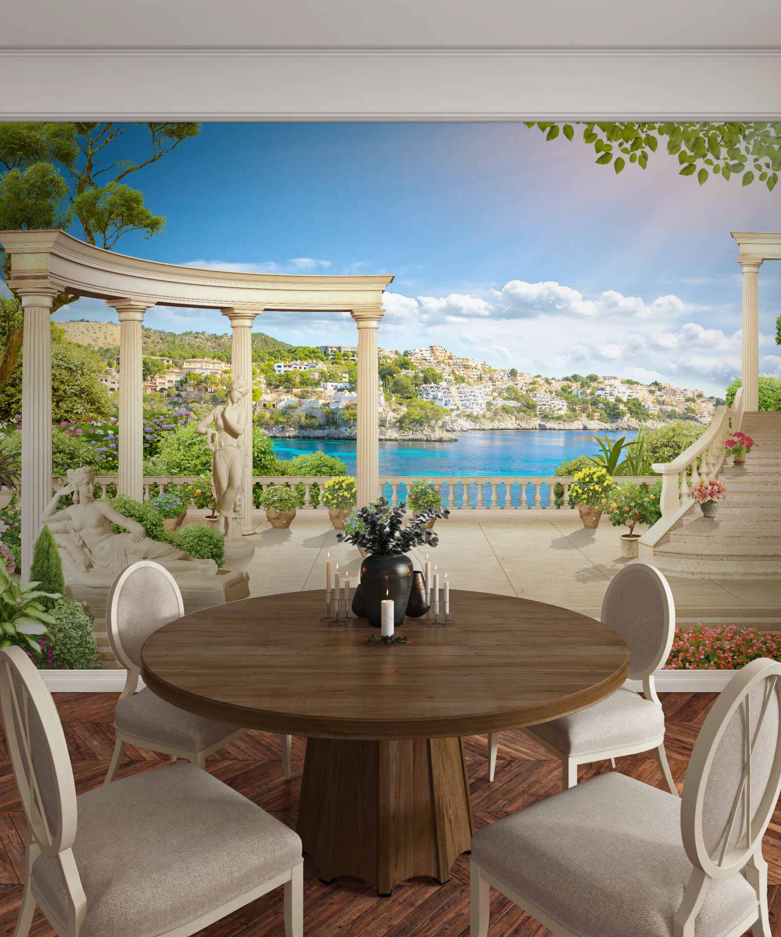 Фотошпалери статуя та арки на тлі води