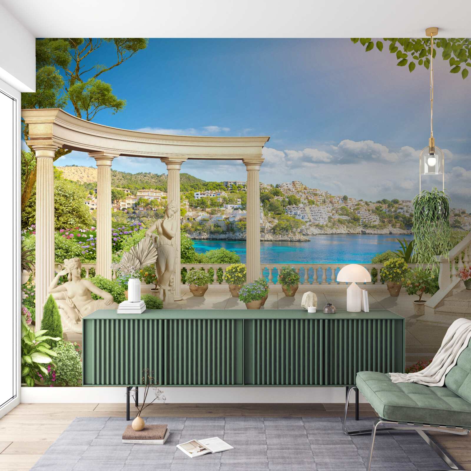 Фотошпалери статуя та арки на тлі води