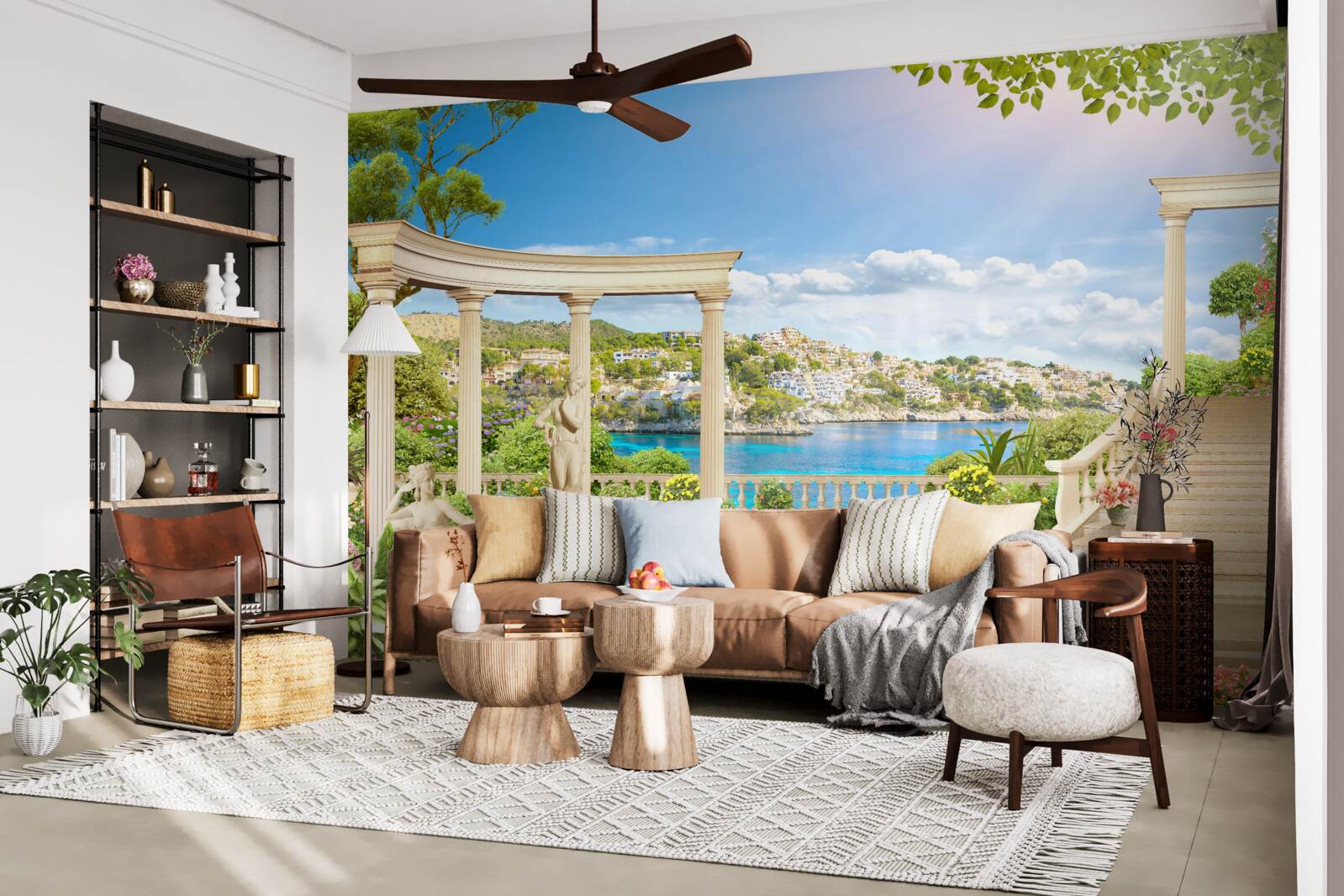 Фотошпалери статуя та арки на тлі води