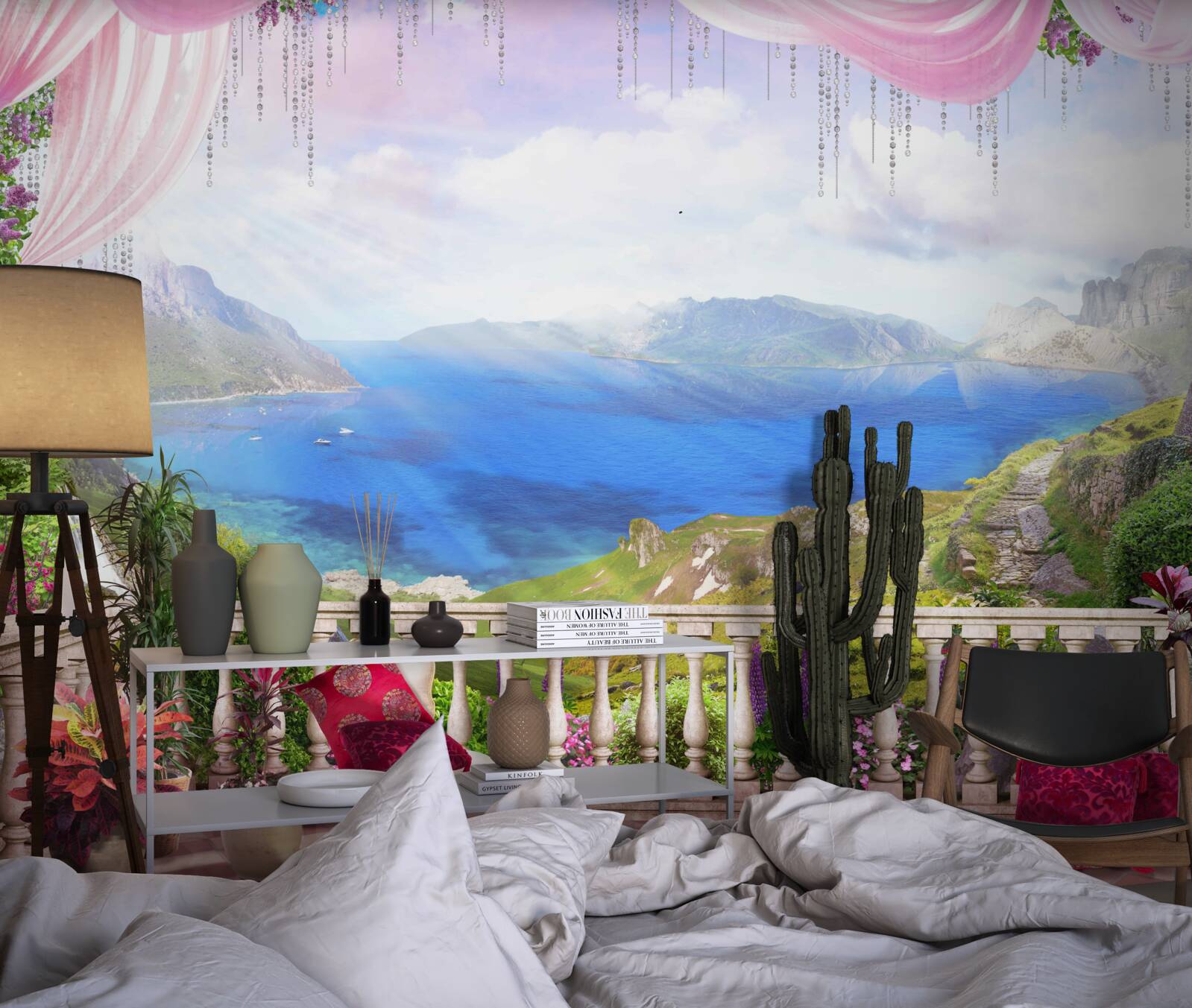 Фотошпалери тераса з видом на гори