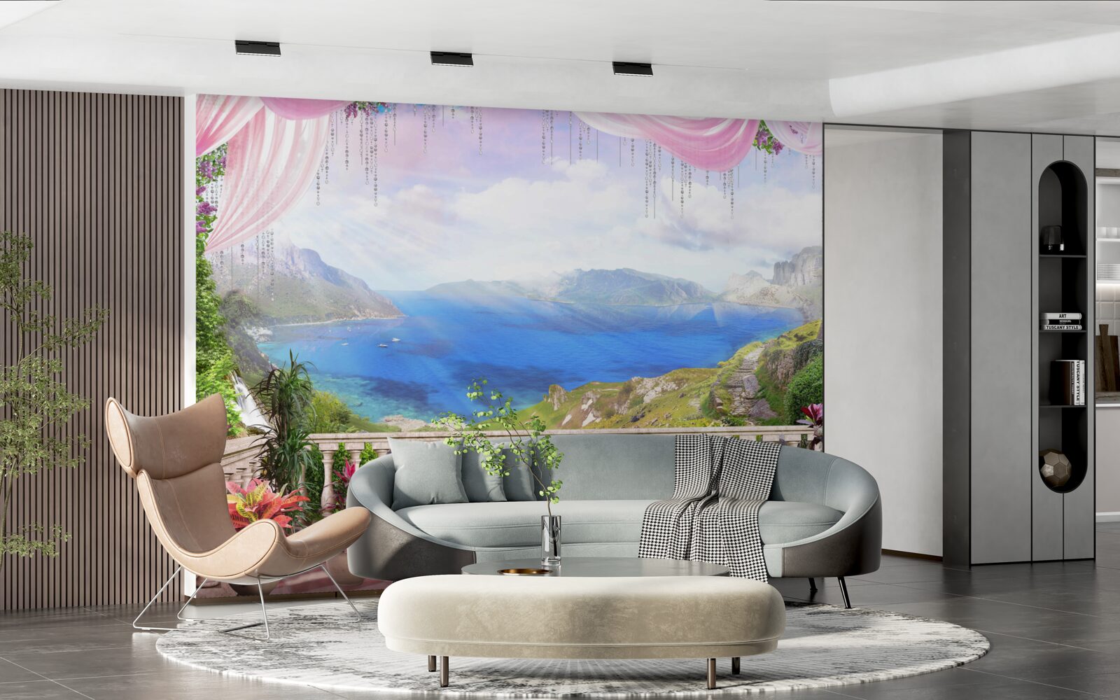 Фотошпалери тераса з видом на гори