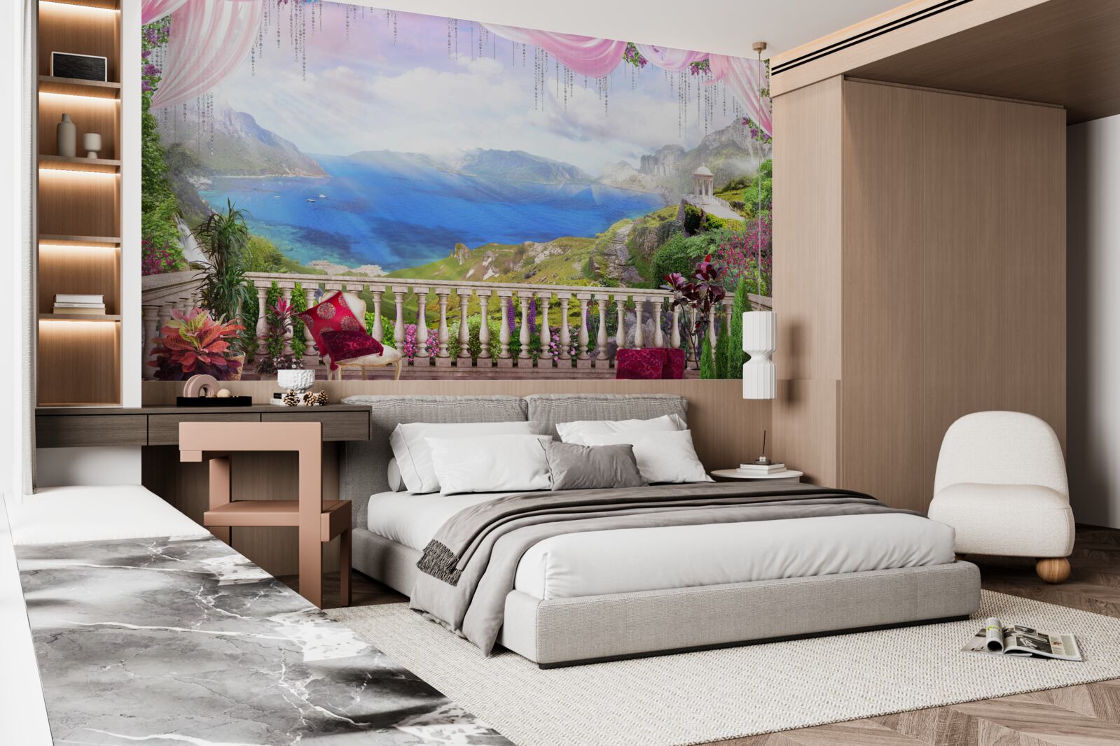 Фотошпалери тераса з видом на гори