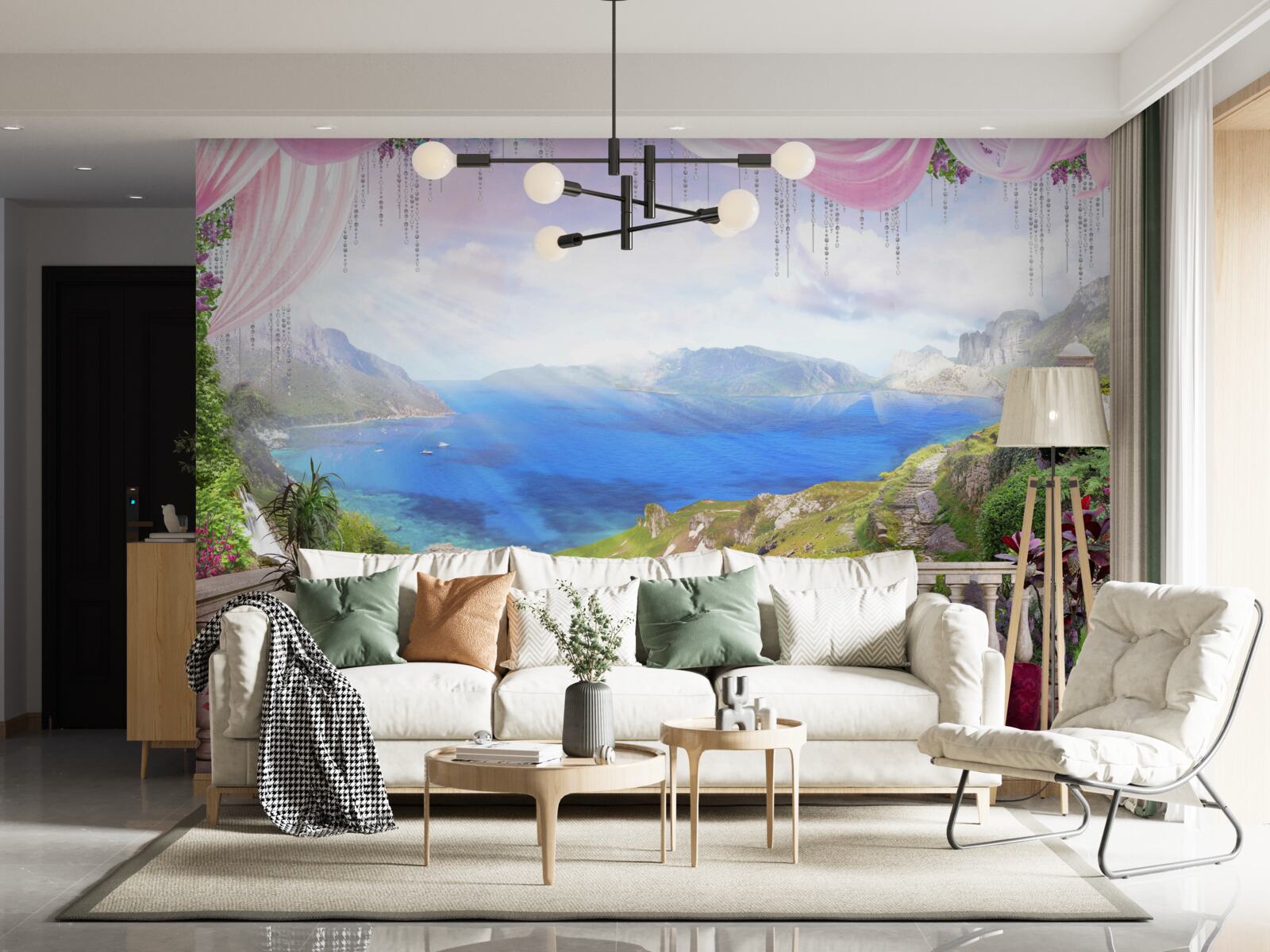 Фотошпалери тераса з видом на гори