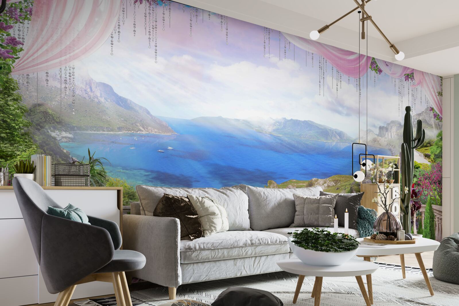 Фотошпалери тераса з видом на гори