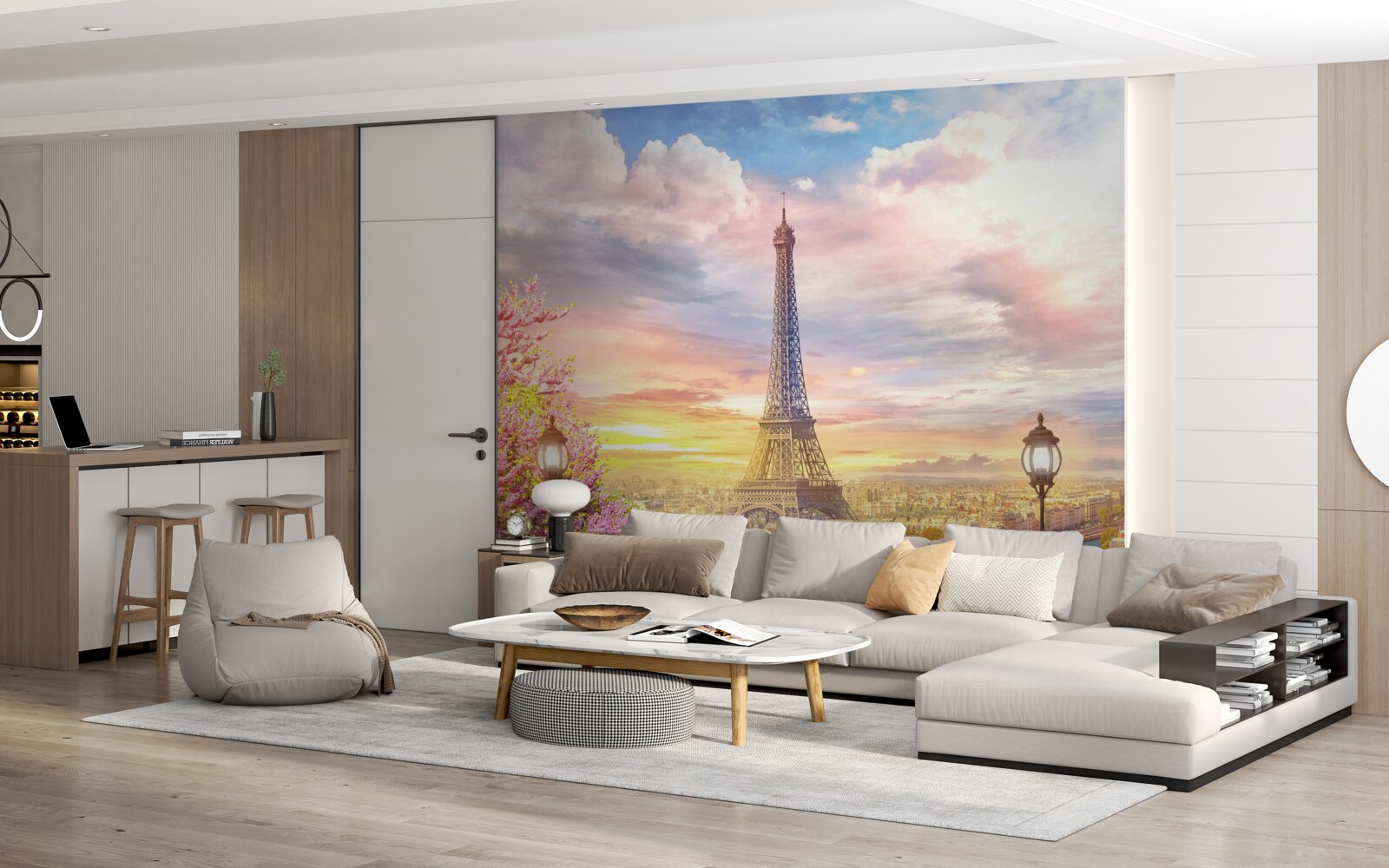 Фотошпалери хмарна панорама Ейфелевої вежі