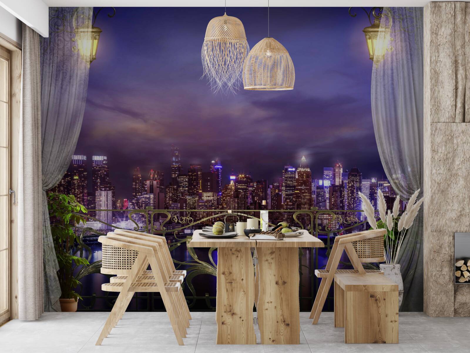 Фотошпалери нічне місто з балкона