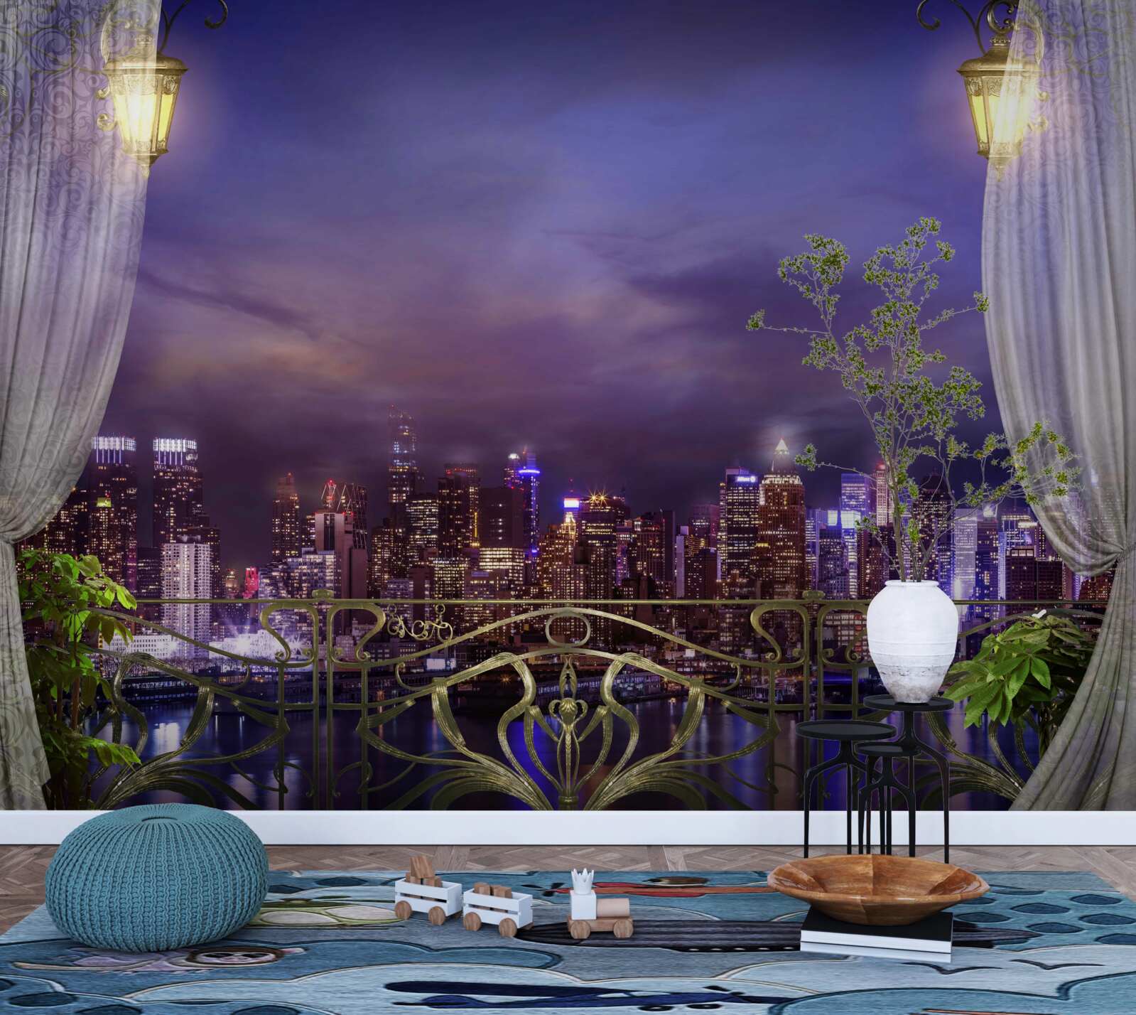 Фотошпалери нічне місто з балкона