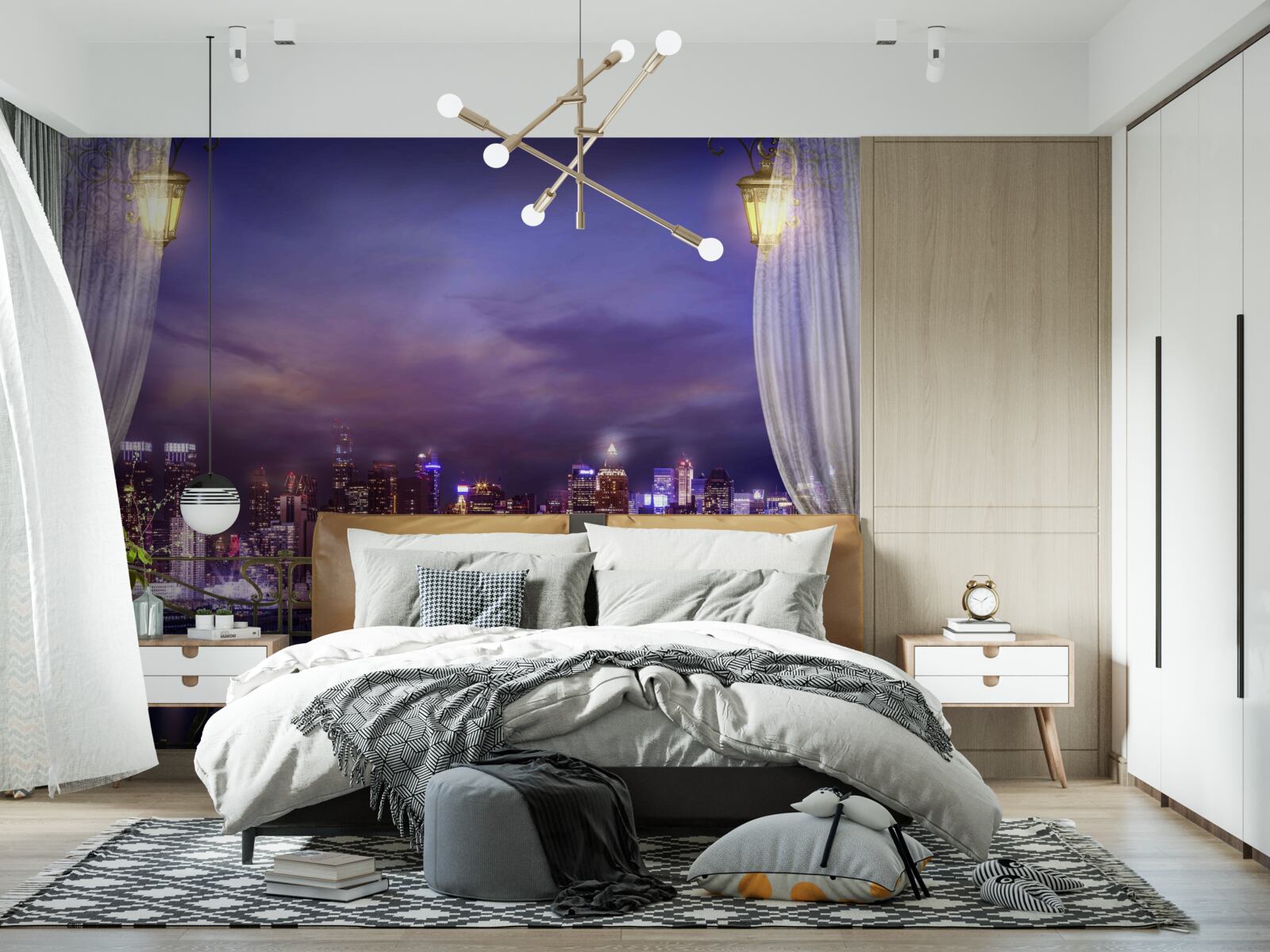 Фотошпалери нічне місто з балкона