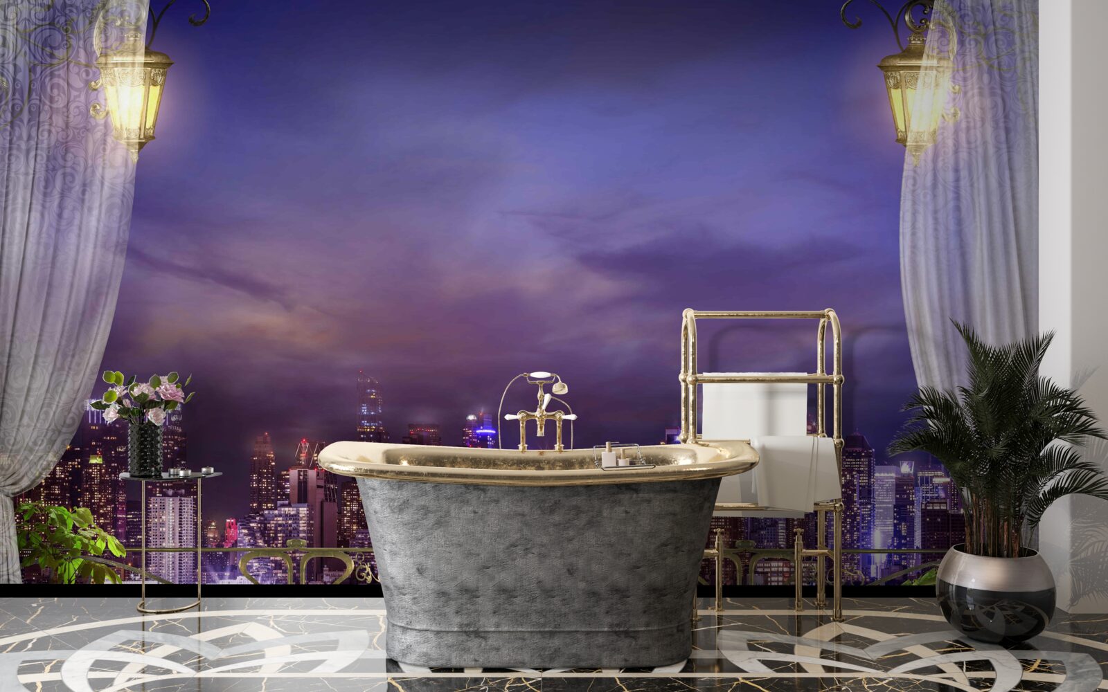 Фотошпалери нічне місто з балкона