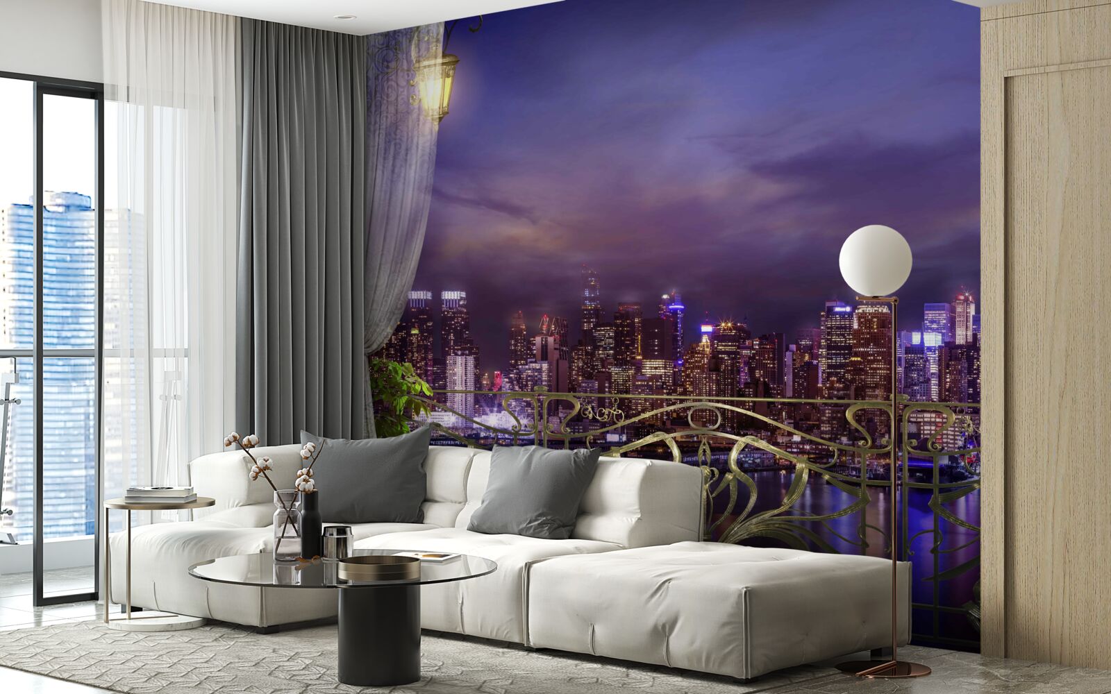 Фотошпалери нічне місто з балкона