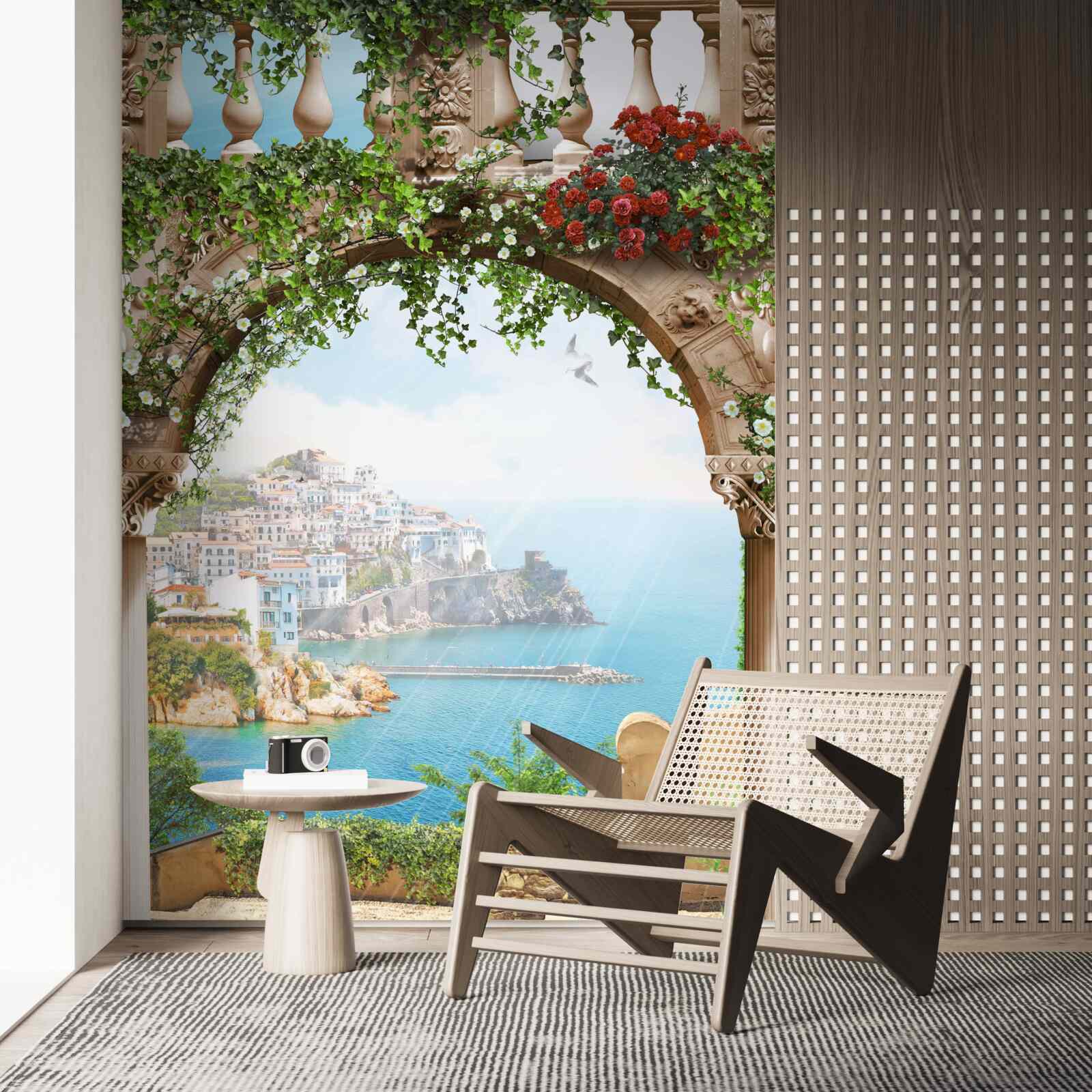 Фотошпалери дивовижний вид на море і місто з балкона